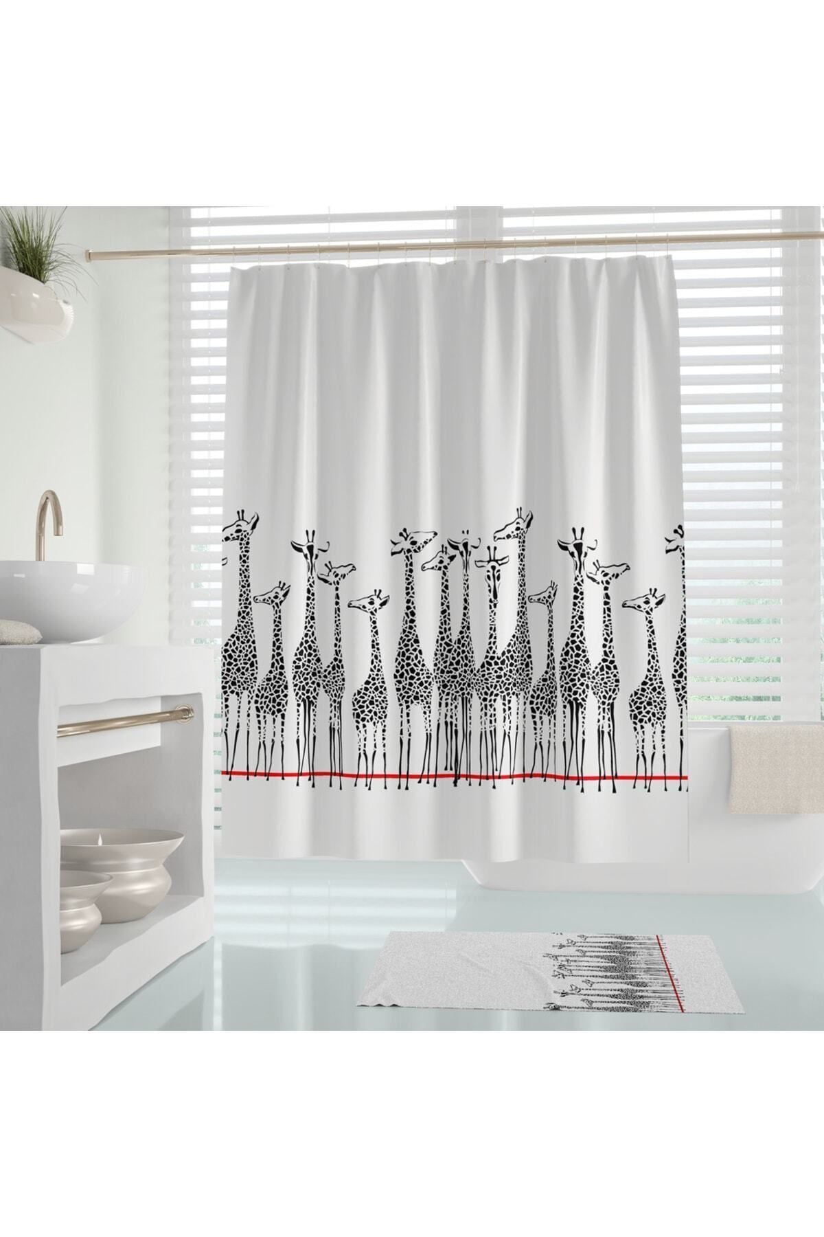Tropikhome 180 x 200 Siyah Zürafa Desenli Banyo Perdesi — Siyah