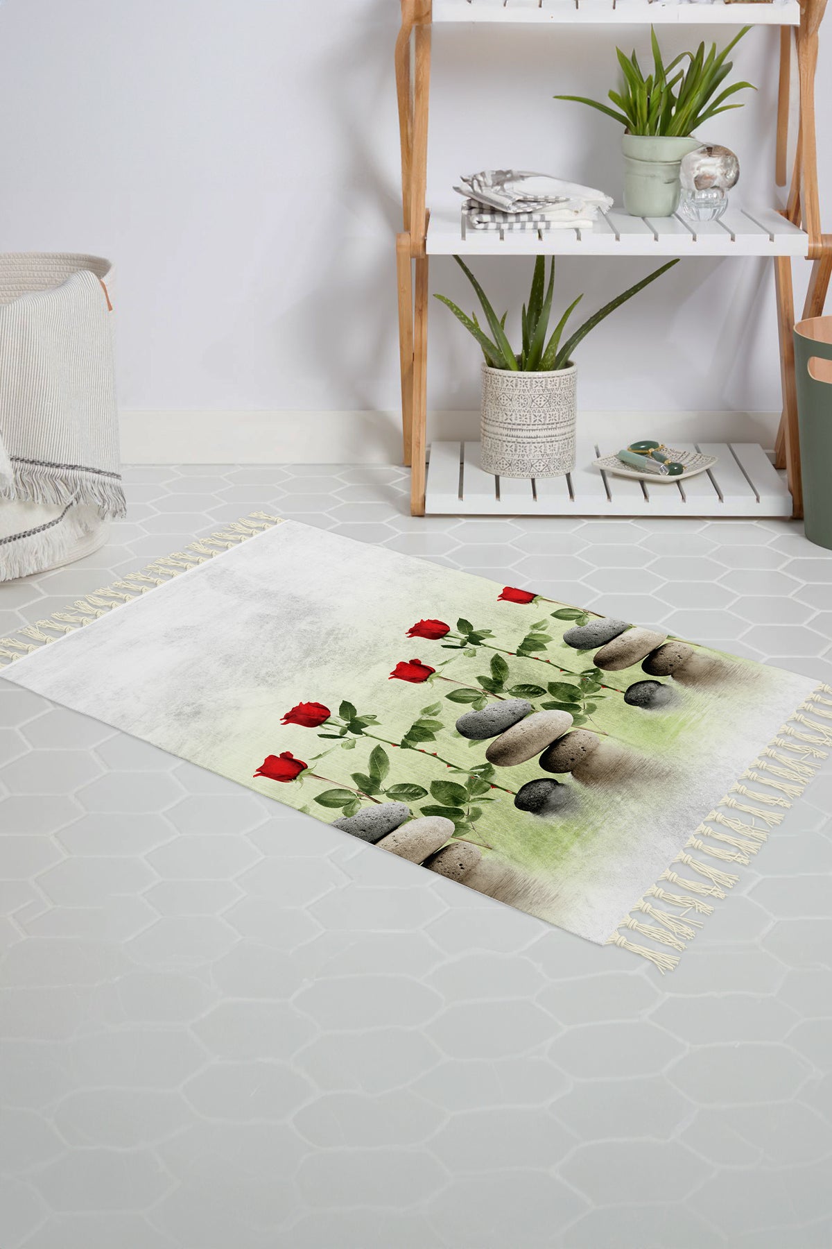 Tropikhome Kaymaz Tabanlı Dijital Baskılı 50x80cm Püsküllü Banyo Paspası — 12005