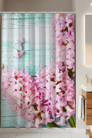 Tropikhome 180 x 200 Pembe Sümbül Desen Banyo Perdesi — Pembe