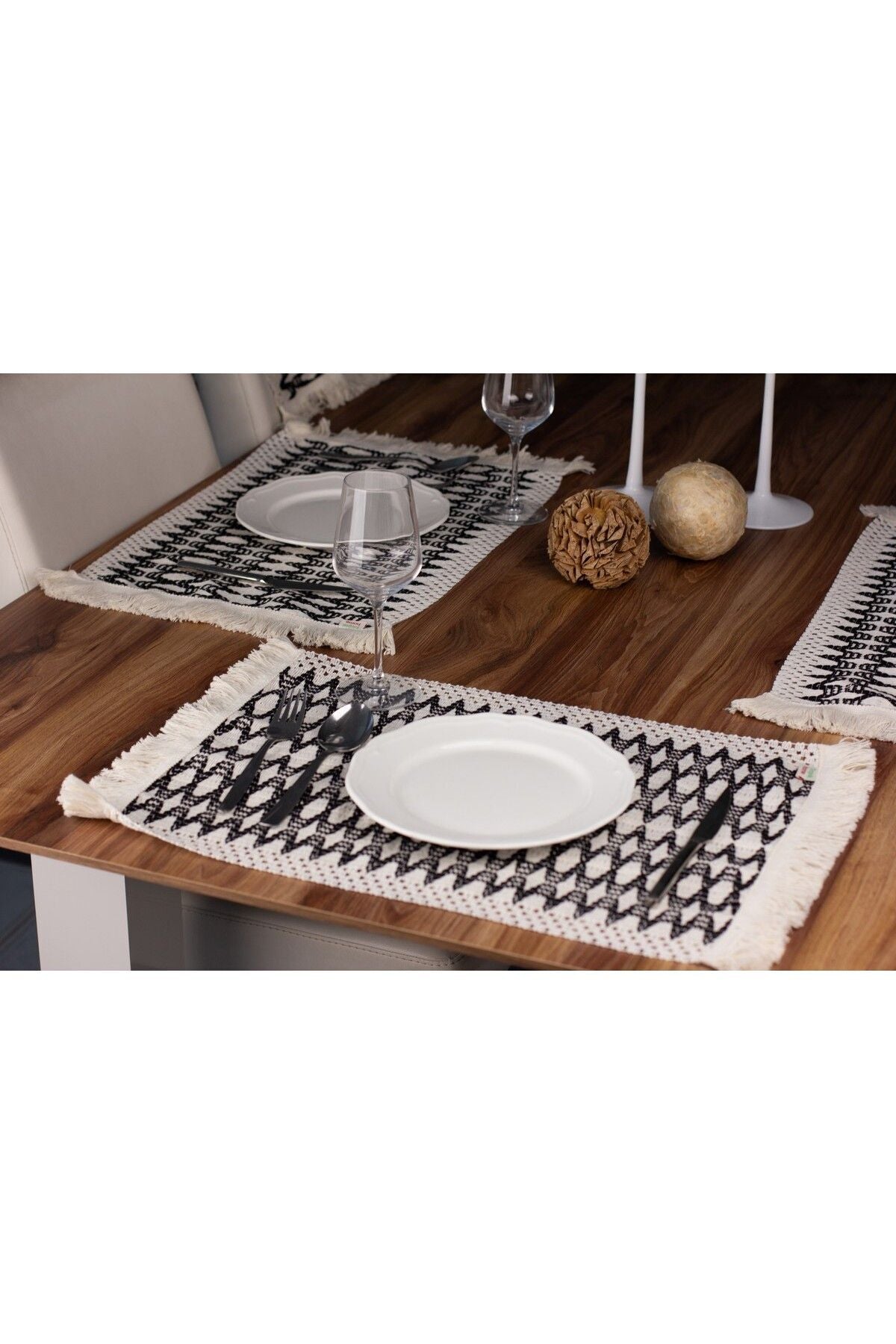 Tropikhome Pamuklu Örme Püsküllü 6 Adet 35x45 Cm Supla Amerikan Servis — Siyah