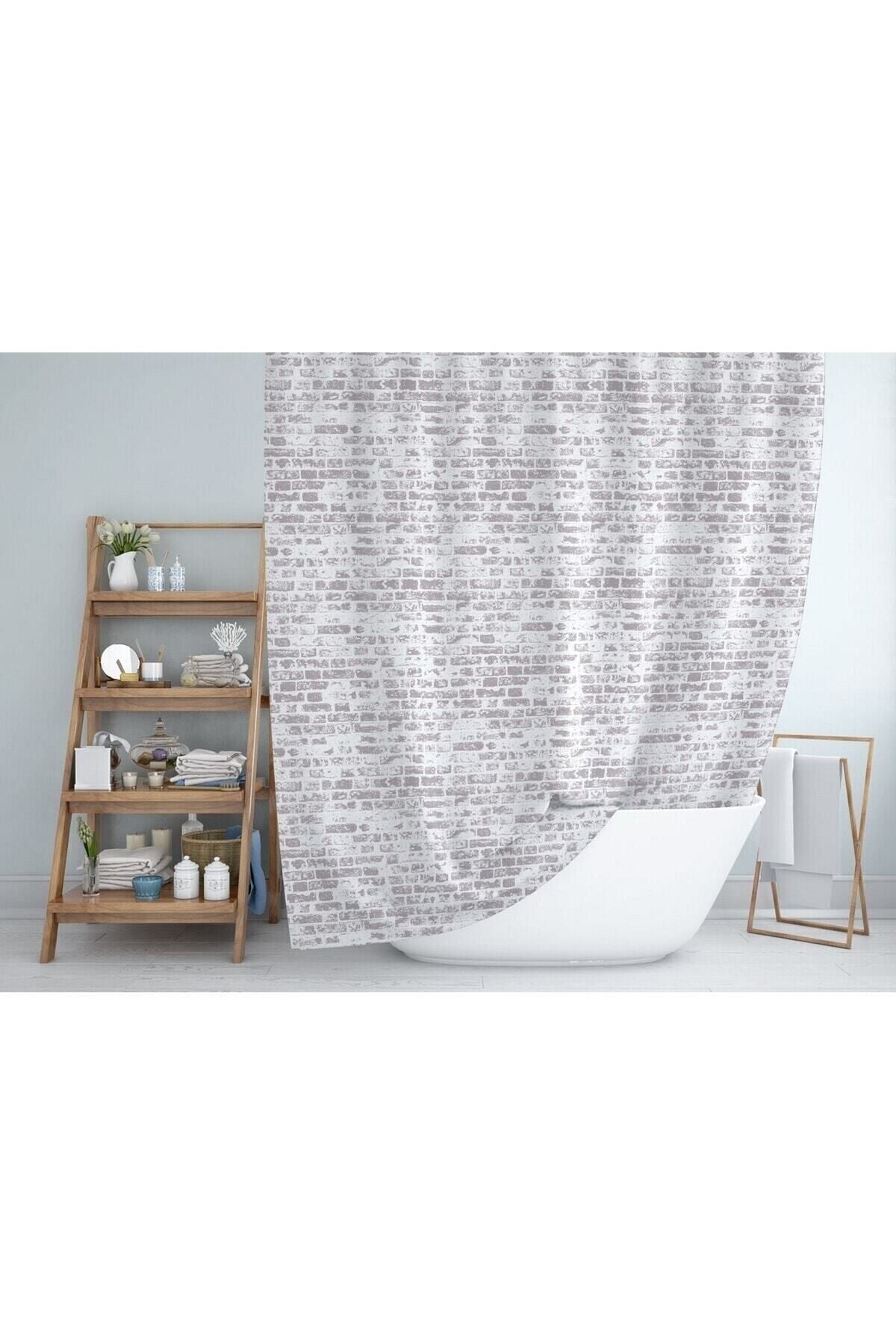 Tropikhome 180 x 200 Kahverengi Tuğla Desenli Banyo Perdesi — Kahverengi