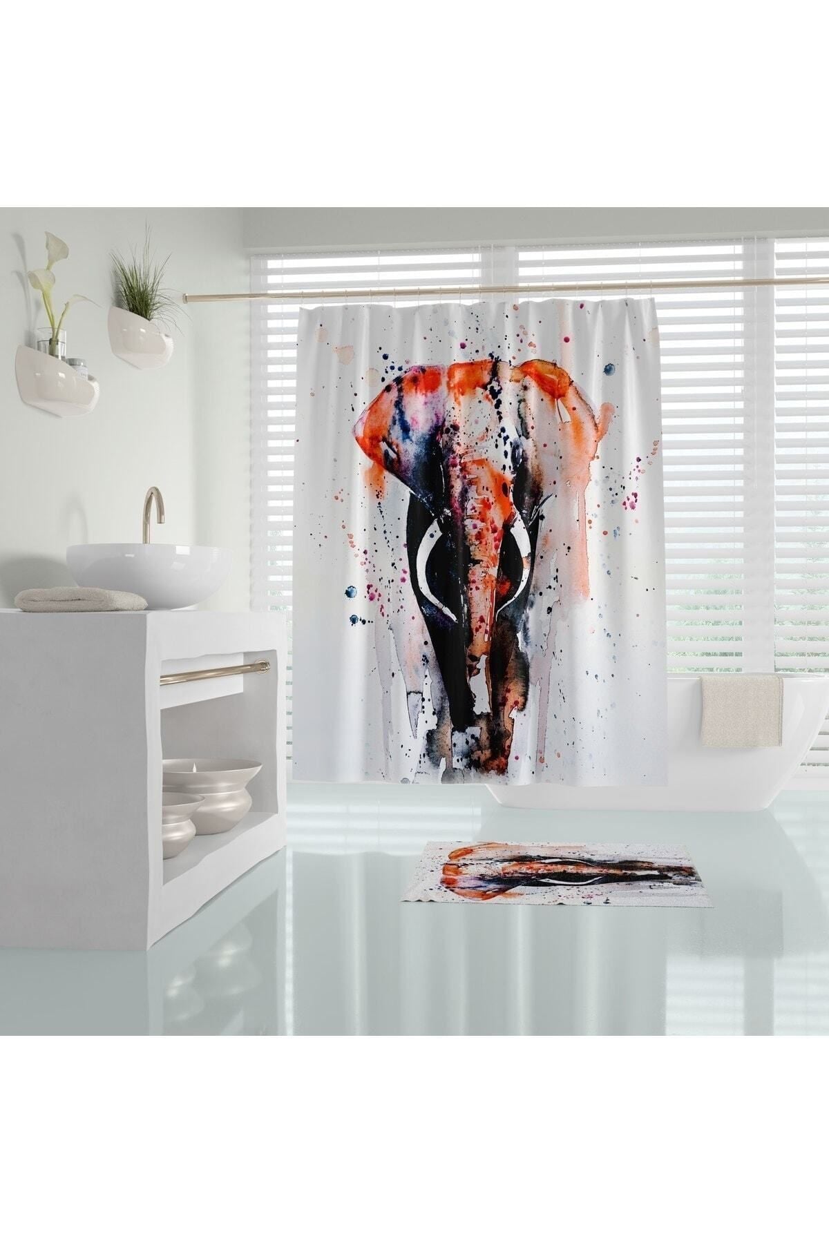 Tropikhome 180 x 200 Çok Renkli Desenli Banyo Perdesi — Çok Renkli