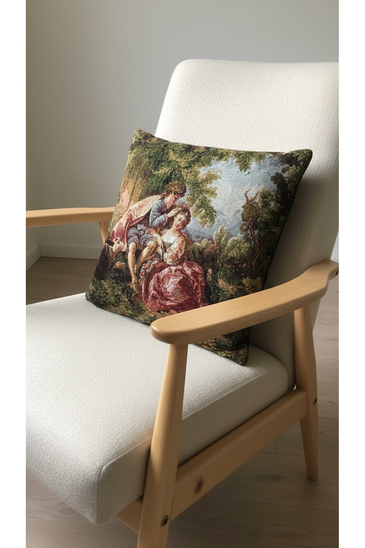Tropikhome ST-9 Kırsal Ev Desenli 45 x 45 Cm Çift Taraflı Goblen Dokuma Kırlent Kılıfı — Çok Renkli