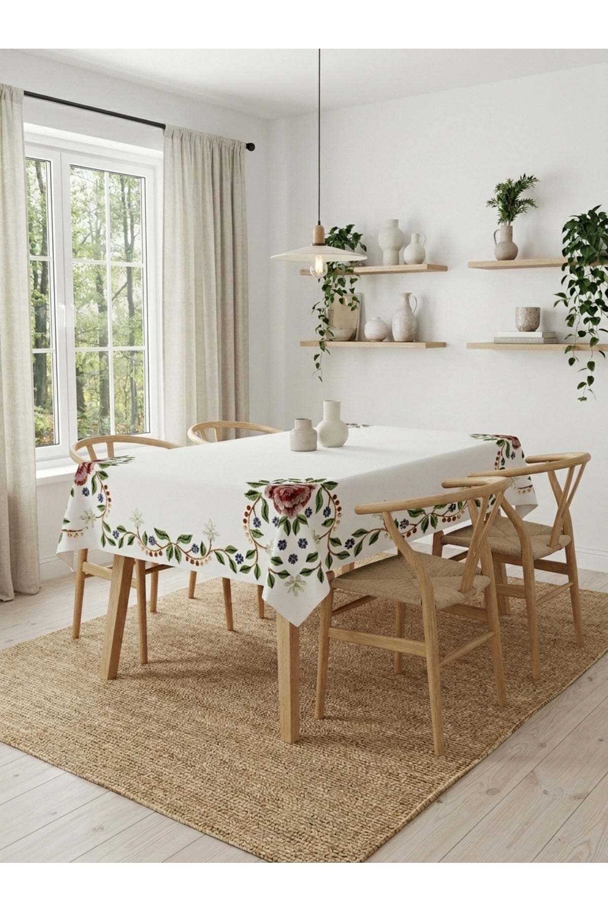 Tropikhome 140 x 180 Yeşil Gül Desenli Dijital Baskılı Dertsiz Leke Tutmaz Günlük Masa Örtüsü — Çok Renkli