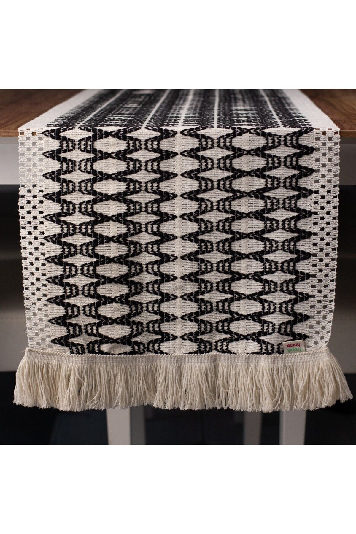 Tropikhome Örme Zigzag Desenli Siyah 35 x 145 cm Runner — Siyah