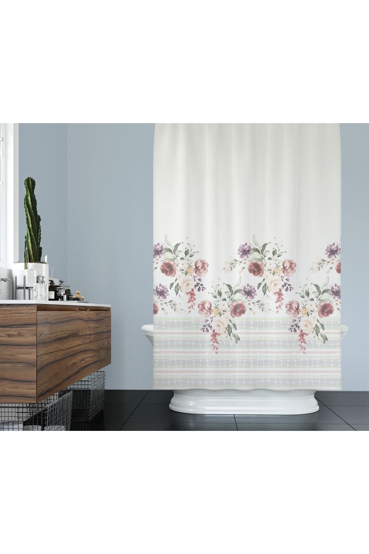 Tropikhome 180 x 200 Çok Renkli Çiçek Desenli Banyo Perdesi — Çok Renkli