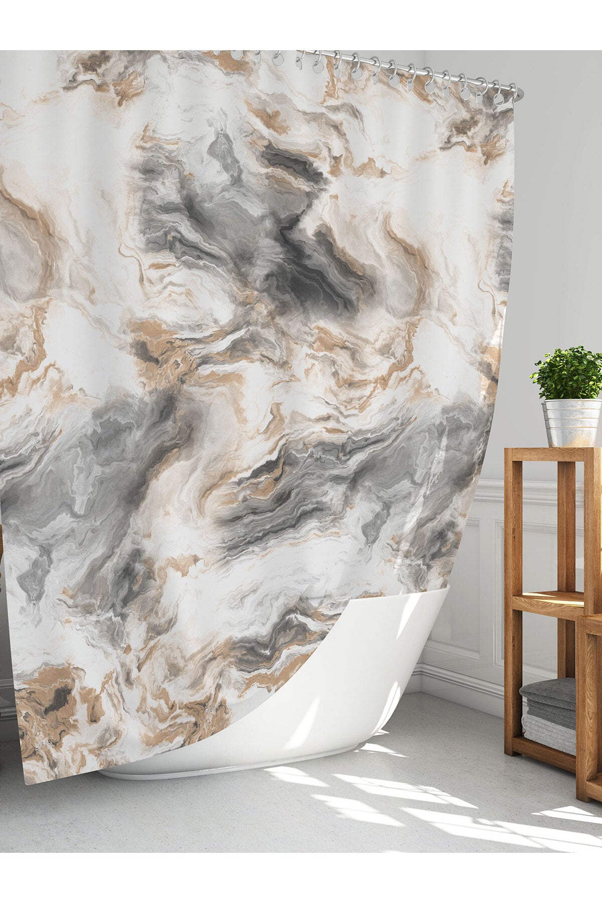 Tropikhome 180 x 200 Gri Mermer Desenli Banyo Perdesi — Gri