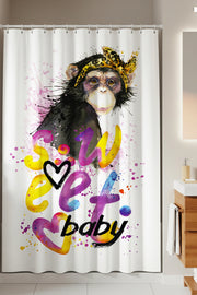 Tropikhome 180 x 200 Çok Renkli Maymun Desenli Banyo Perdesi — Çok Renkli