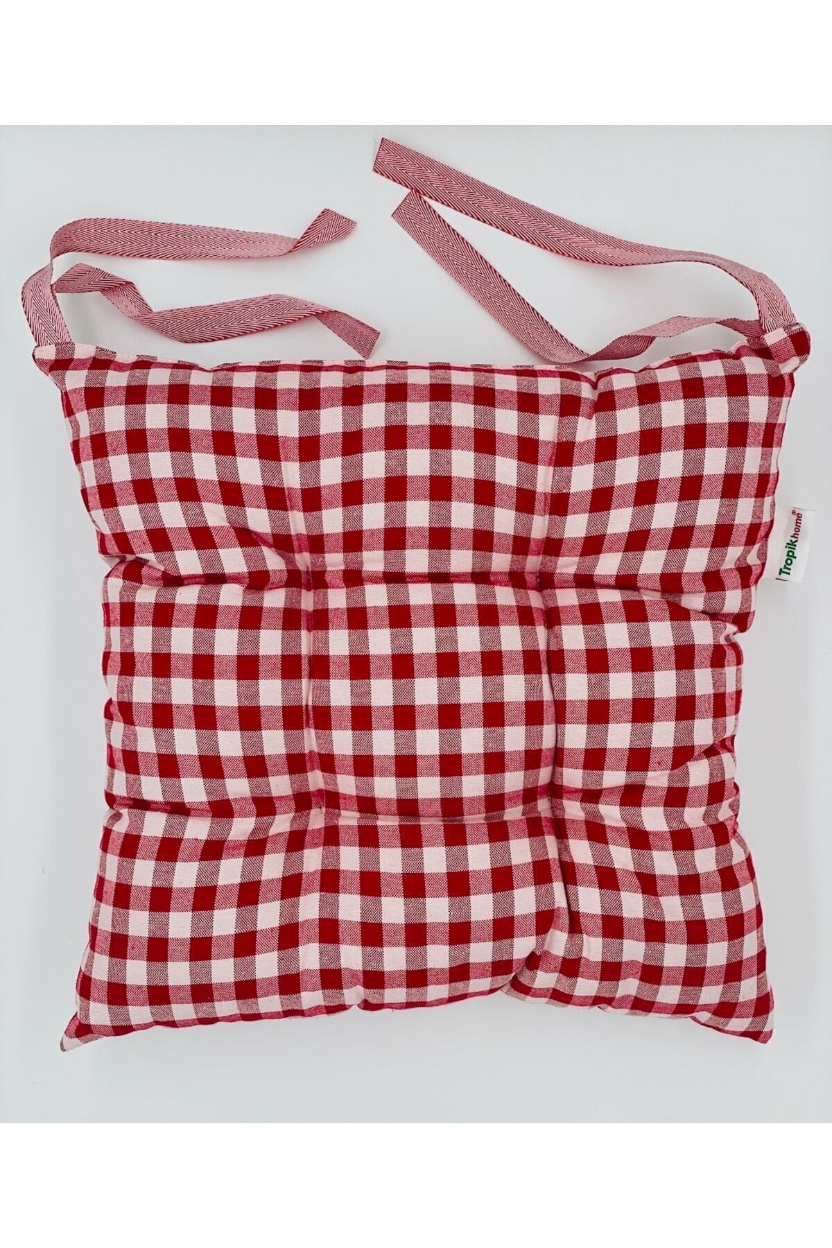 Tropikhome Ekoseli Gri 40 x 40 Pofuduk Silikon Dolgulu Sandalye Minderi — 40 x 40