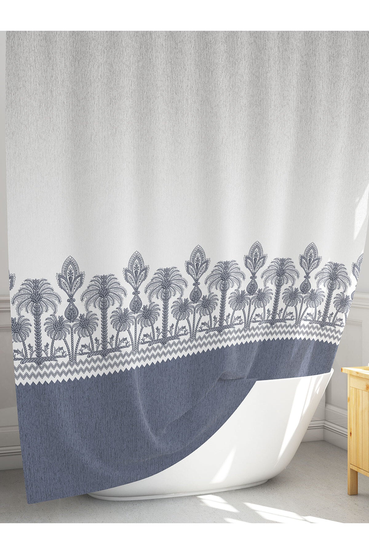 Tropikhome 180 x 200 Gri Palmiye Desenli Banyo Perdesi — Gri