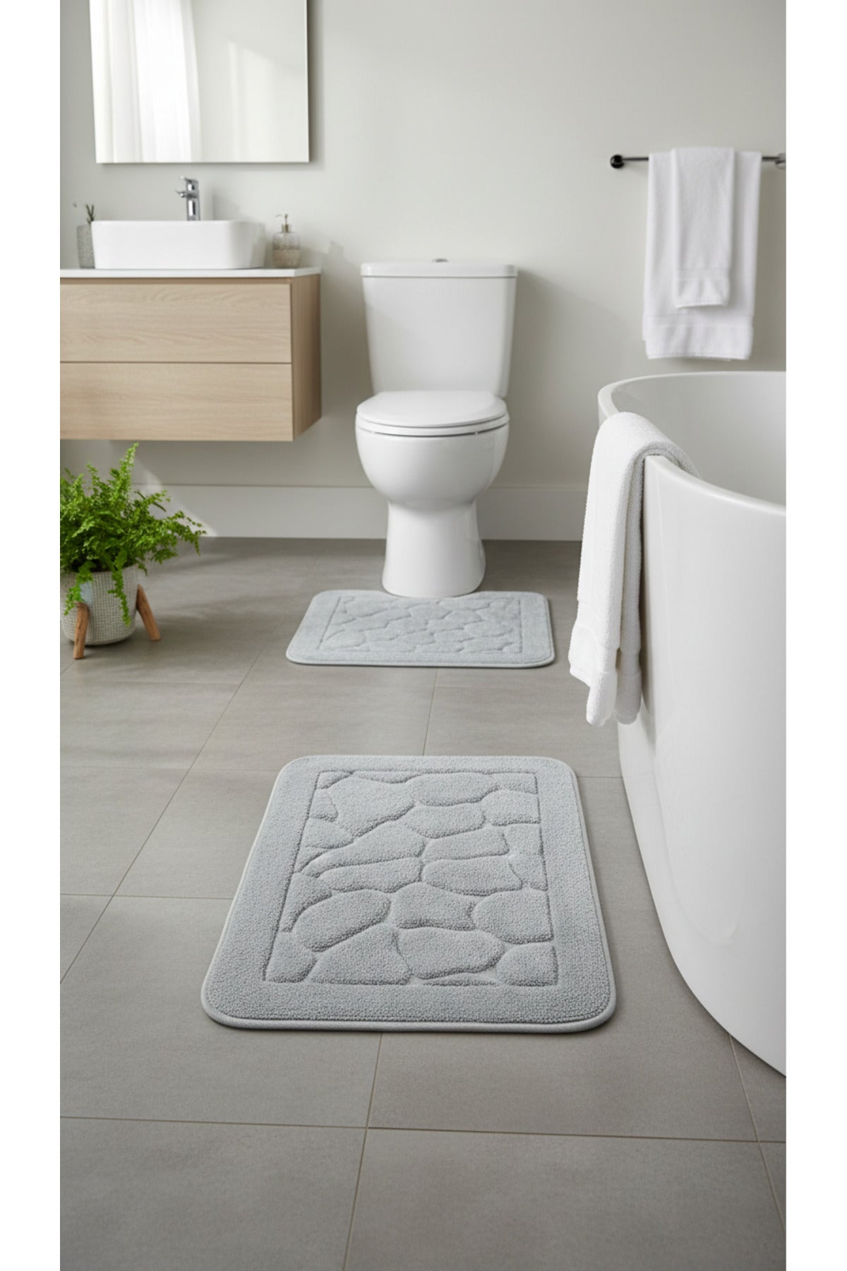 Tropikhome 60x100 ve 50x60cm 2 Parçalı Pamuk Krem Banyo Paspası — Mera