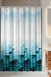 Tropikhome 180 x 200 Mavi Taş Desenli Banyo Perdesi — Mavi
