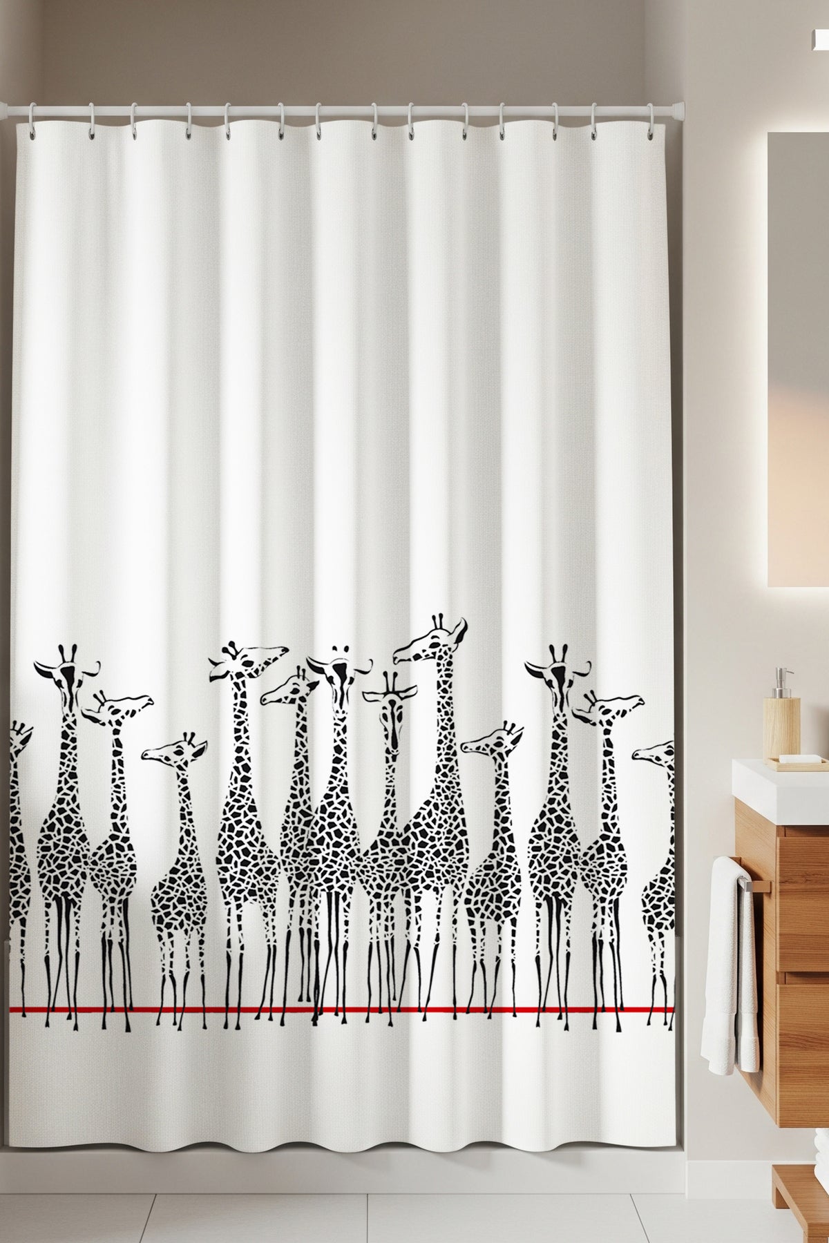 Tropikhome 180 x 200 Siyah Zürafa Desenli Banyo Perdesi — Siyah