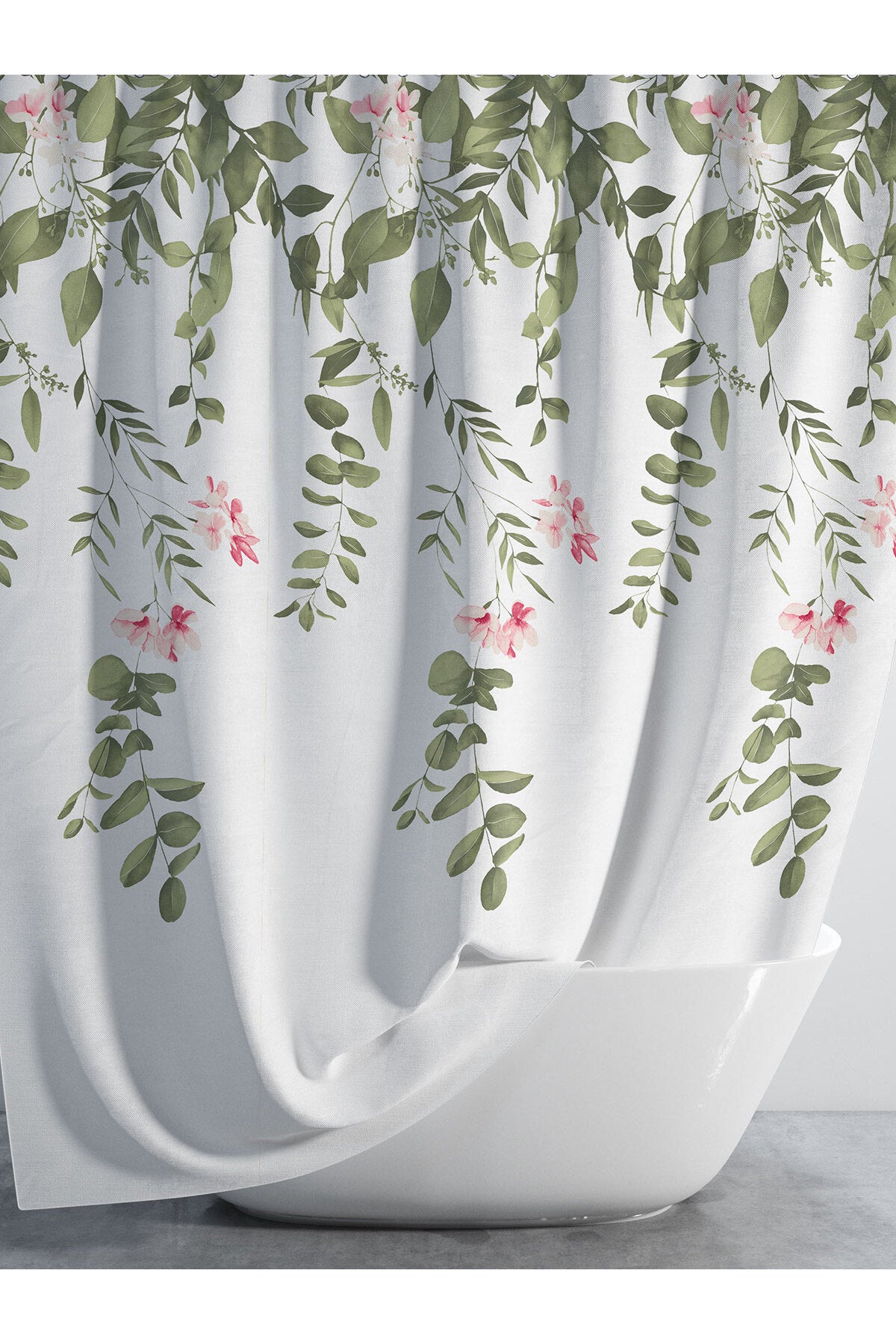 Tropikhome 180 x 200 Yeşil Yaprak Desenli Banyo Perdesi — Yeşil