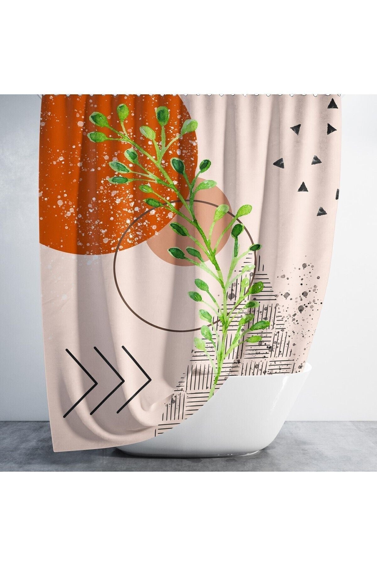 Tropikhome 180 x 200 Bej Modern Soyut Yaprak Desenli Banyo Perdesi — Bej