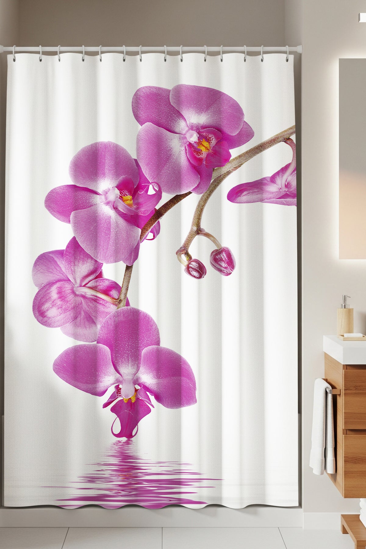 Tropikhome 180 x 200 Çok Renkli Orkide Banyo Perdesi — Çok Renkli