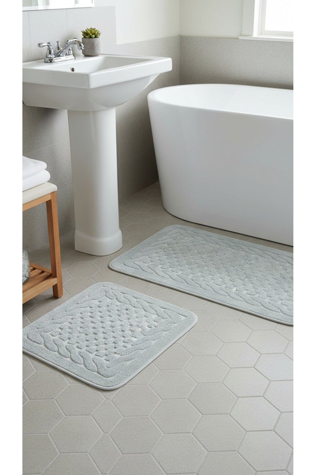 Tropikhome 60x100 ve 50x60cm 2 Parçalı Pamuk Bej Banyo Paspası — Netha