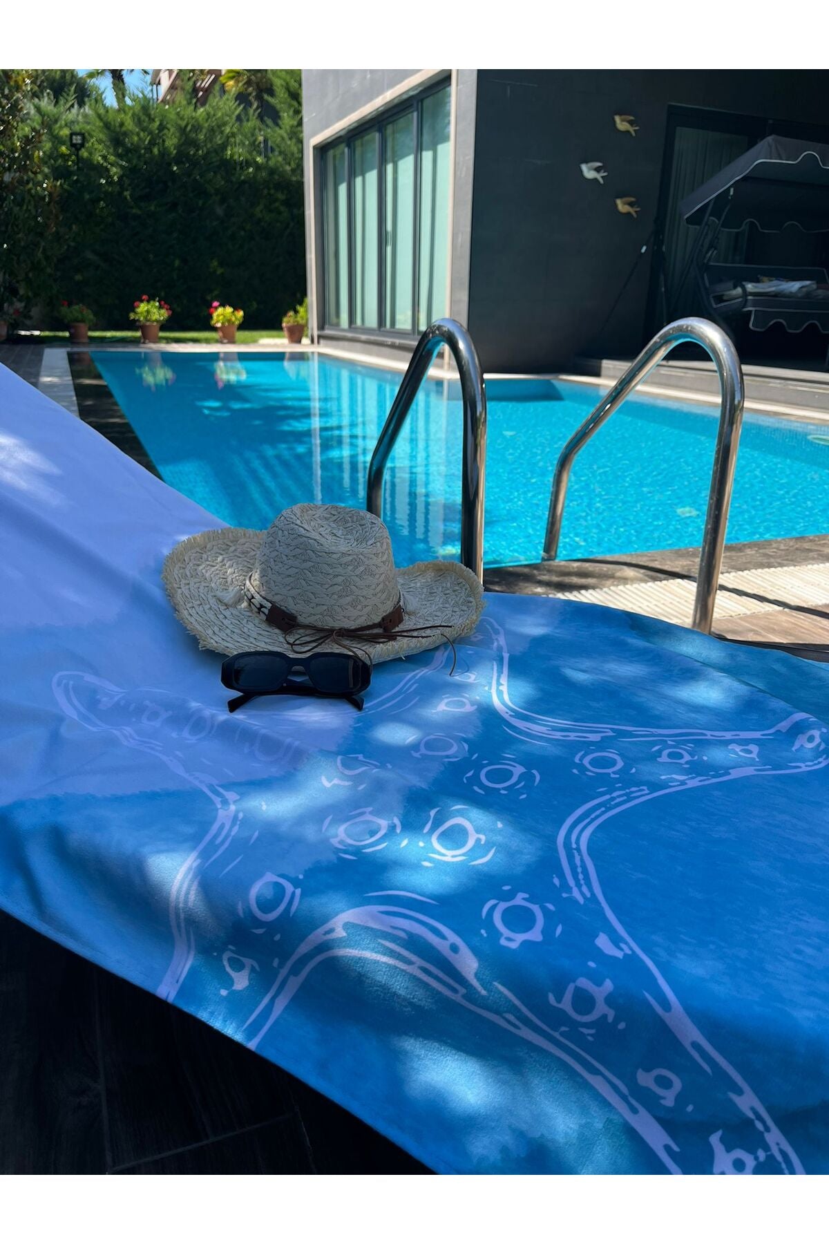 Tropikhome Yaprak Desenli Mor 70 x 150 Hızlı Kuruyan Pamuklu Plaj Havlusu — 70 x 150