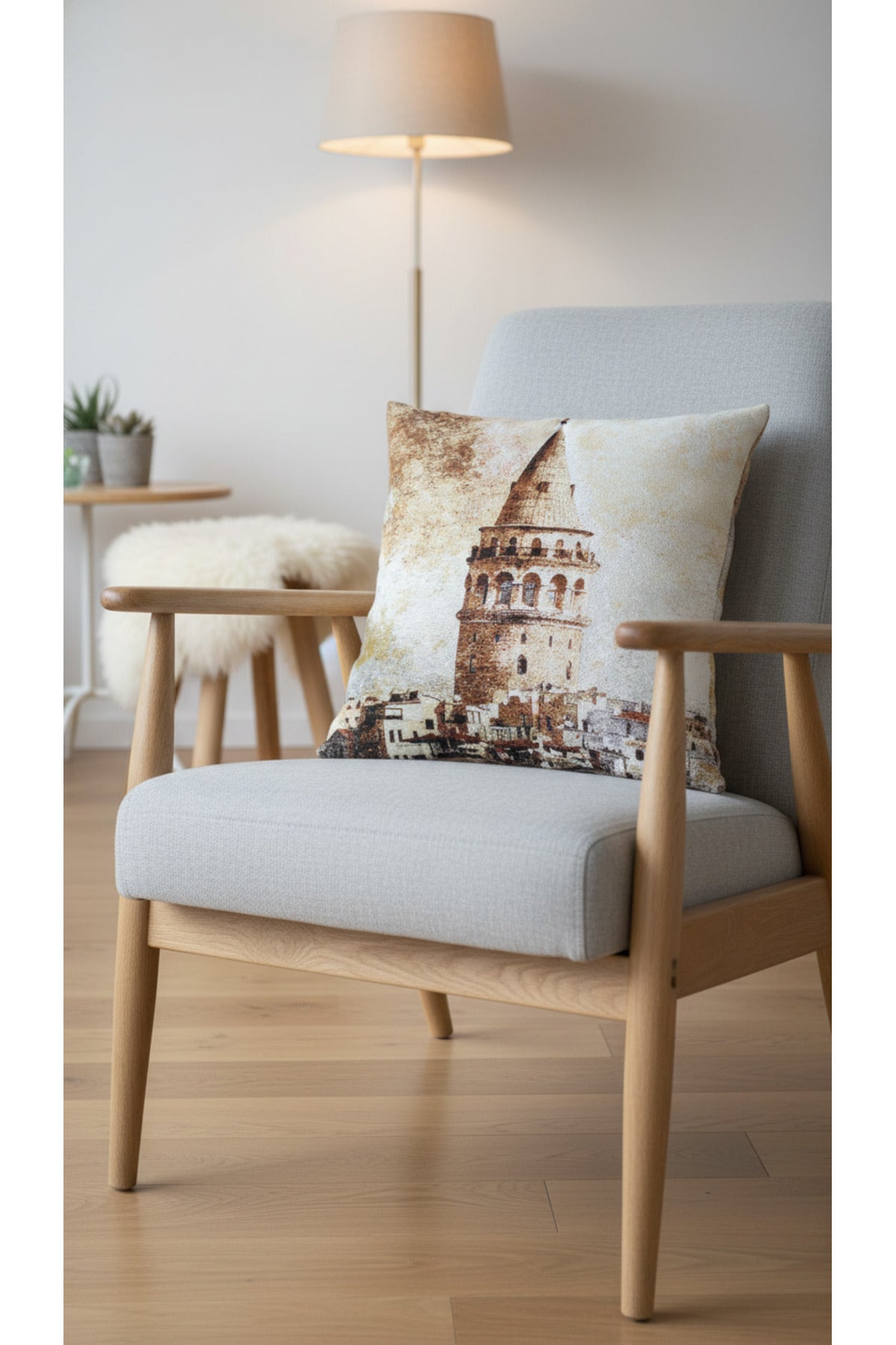 Tropikhome ST-9 Kırsal Ev Desenli 45 x 45 Cm Çift Taraflı Goblen Dokuma Kırlent Kılıfı — Çok Renkli