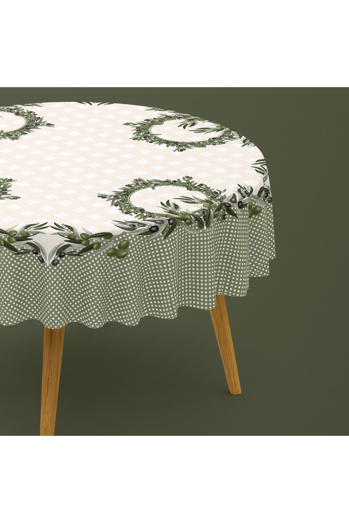 Tropikhome 150 x 220 Zeytin Desenli Solma Yapmaz Dijital Baskılı Dertsiz Masa Örtüsü — Yeşil