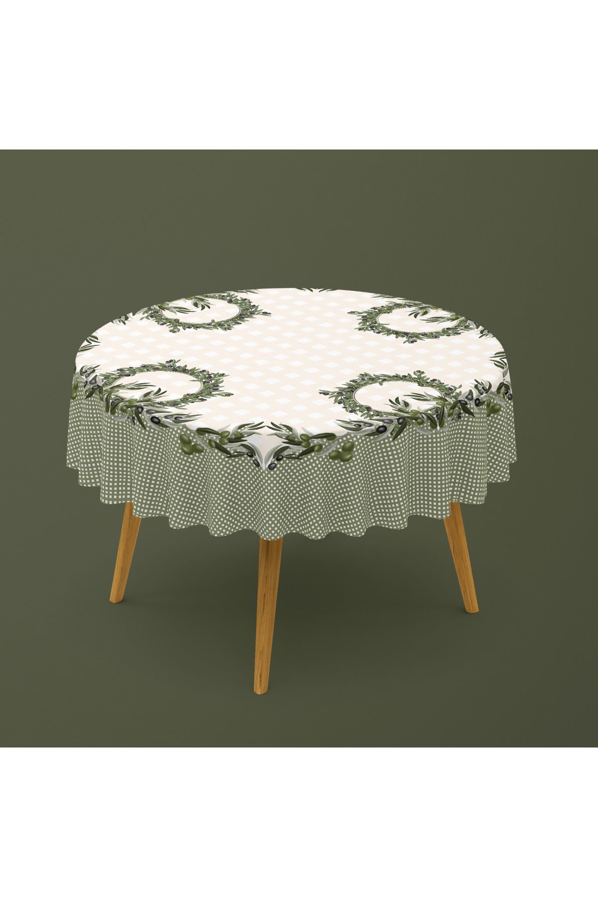 Tropikhome 150 x 220 Zeytin Desenli Solma Yapmaz Dijital Baskılı Dertsiz Masa Örtüsü — Yeşil