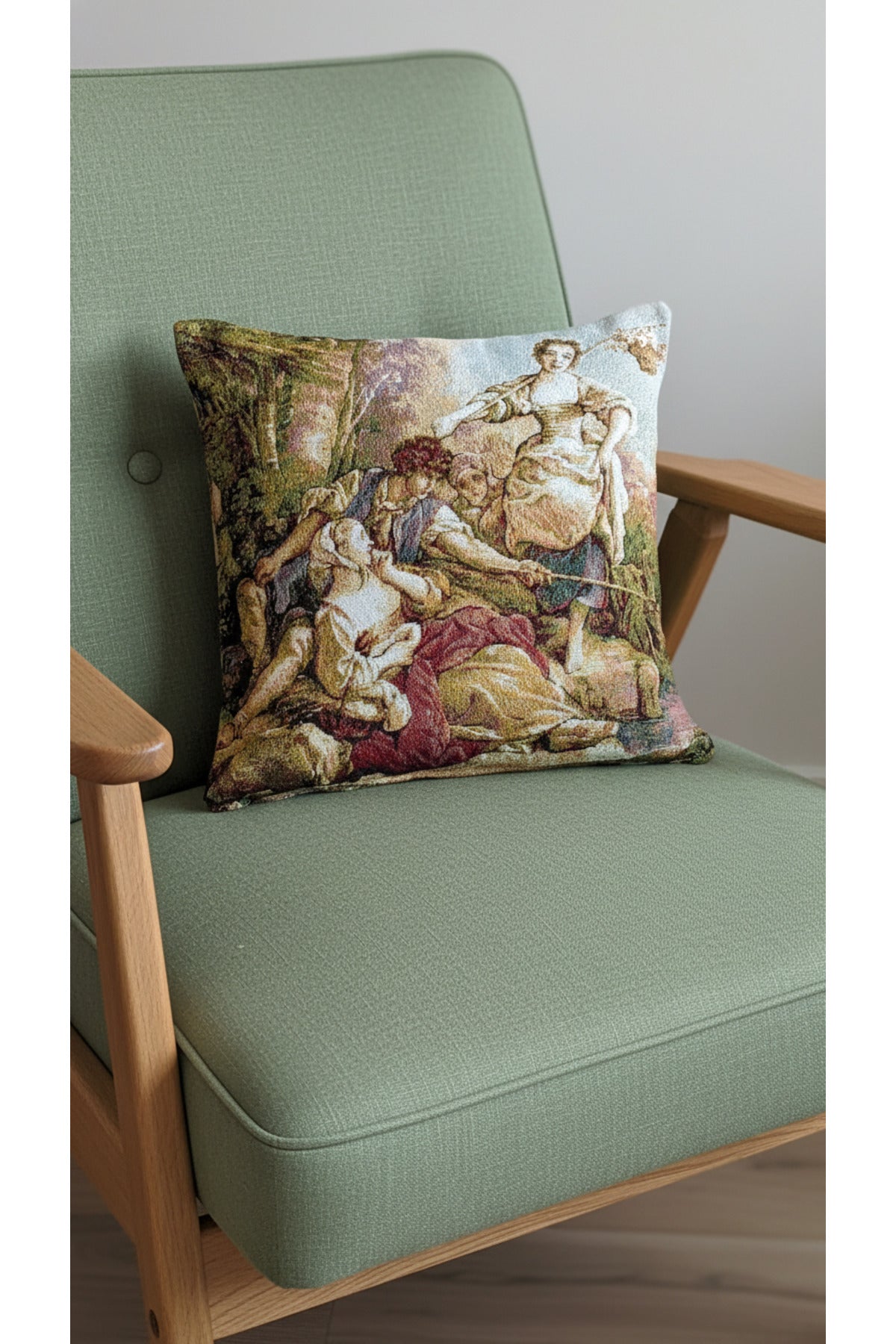Tropikhome ST-9 Kırsal Ev Desenli 45 x 45 Cm Çift Taraflı Goblen Dokuma Kırlent Kılıfı — Çok Renkli