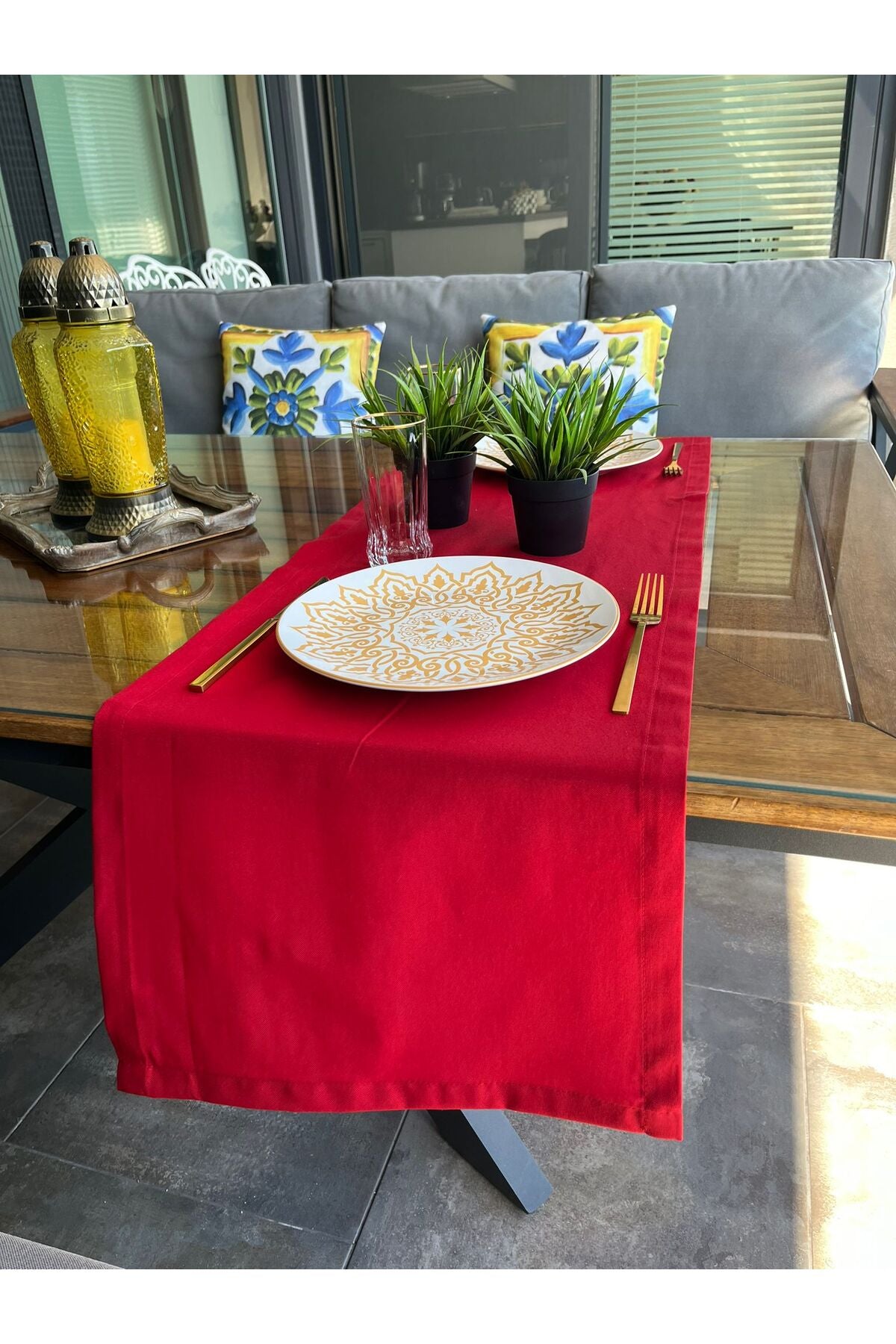 Tropikhome Pamuklu Su Geçirmez Kırmızı 40 x 140 Runner — Kırmızı