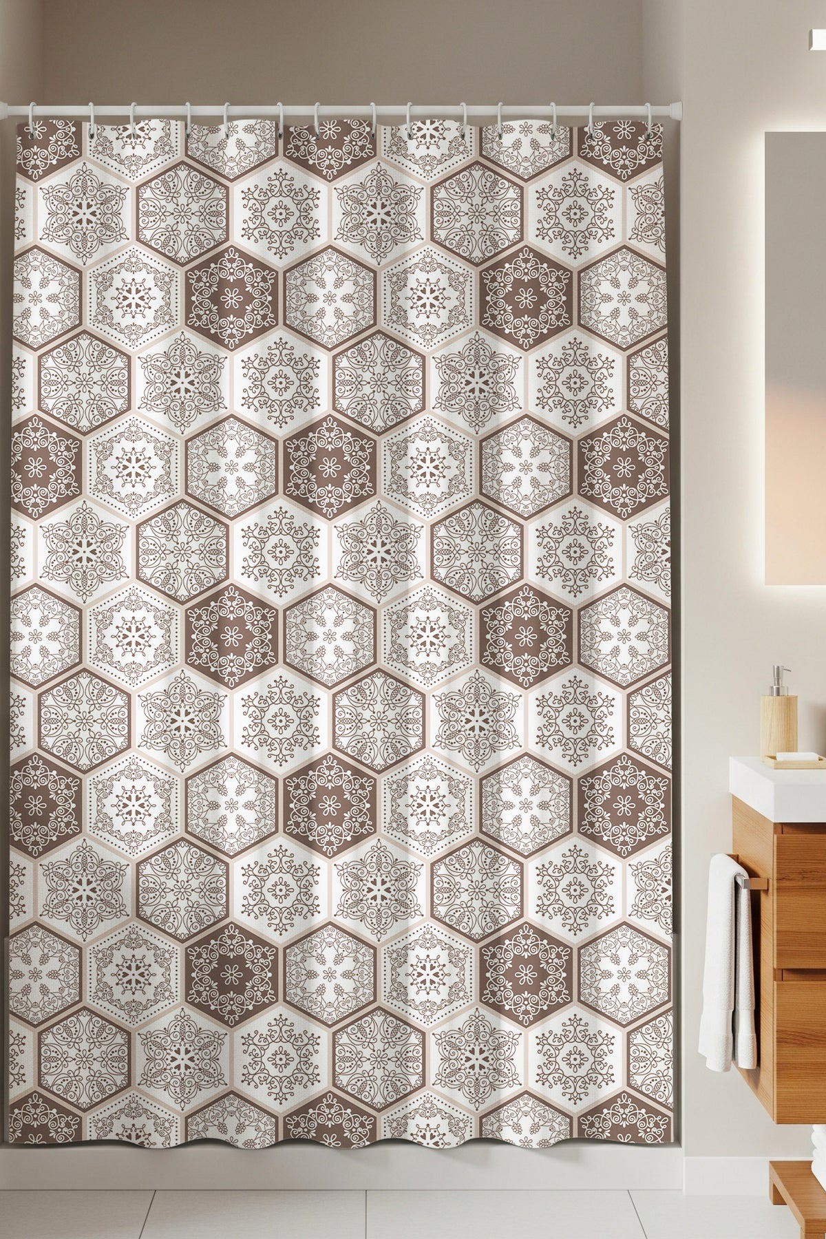 Tropikhome 180 x 200 Kahverengi Fayans Desenli Banyo Perdesi — Kahverengi
