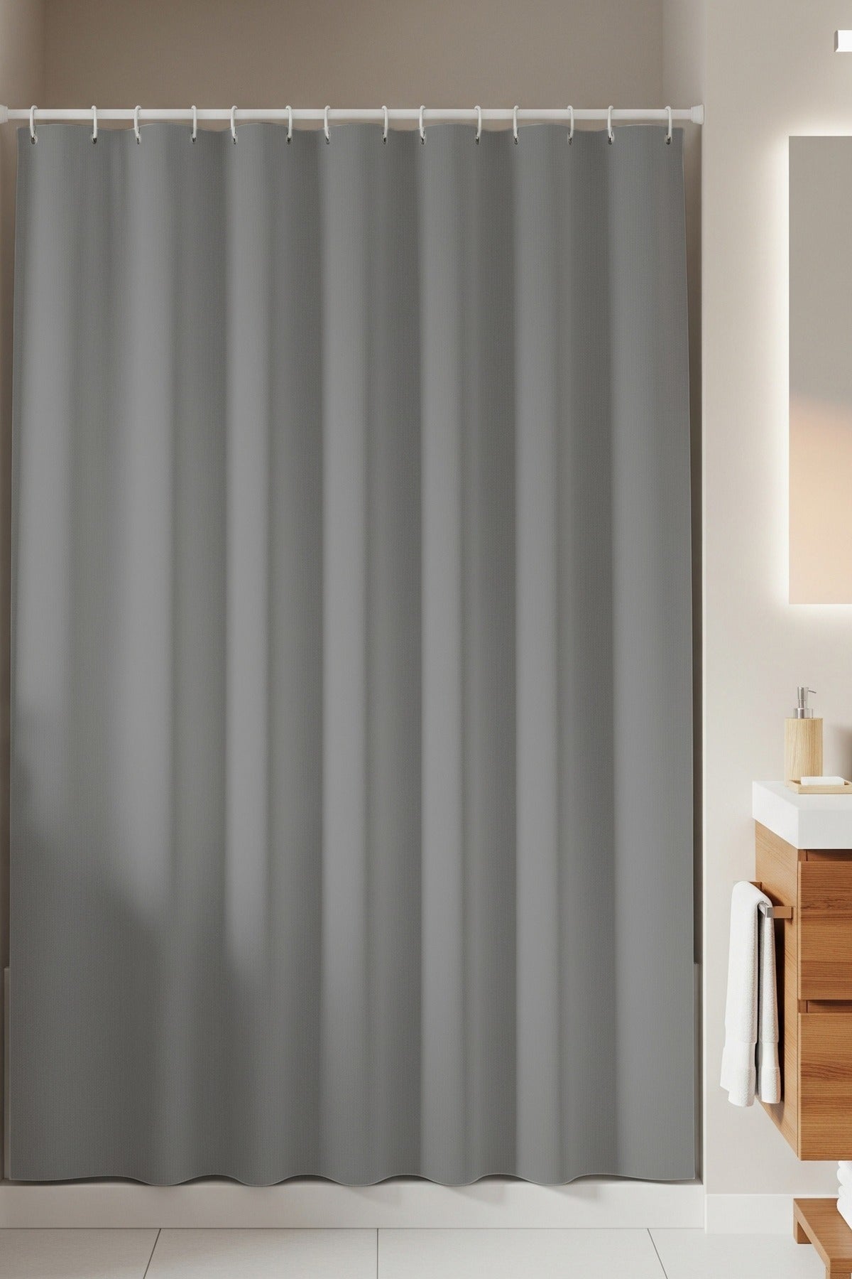 Tropikhome 180 x 200 Gri Düz Banyo Perdesi — Gri