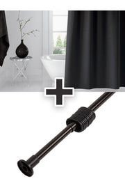 Polyester Kumaş Siyah Banyo Perdesi Siyah 2MT Yaylı Boru ve C-halkalı Set — Siyah