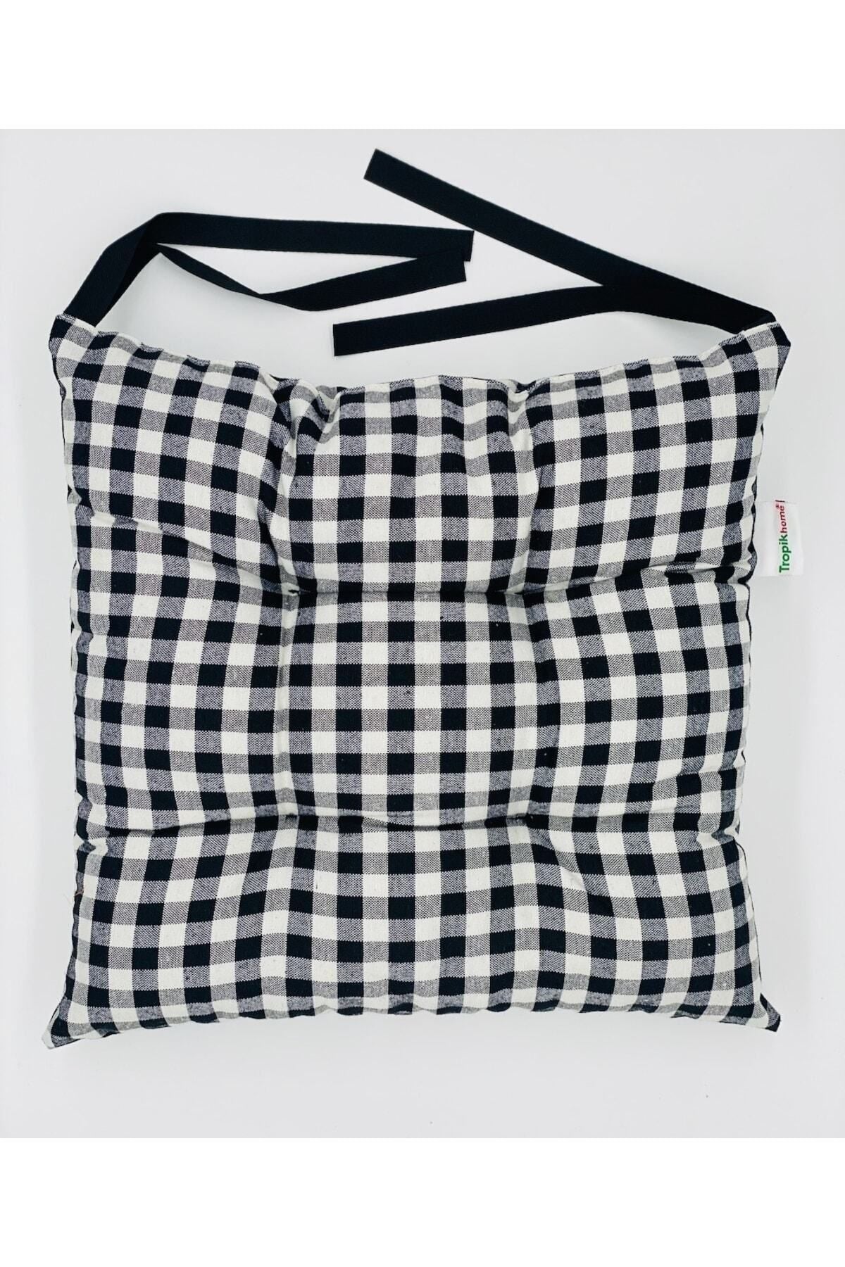 Tropikhome Ekoseli Gri 40 x 40 Pofuduk Silikon Dolgulu Sandalye Minderi — 40 x 40