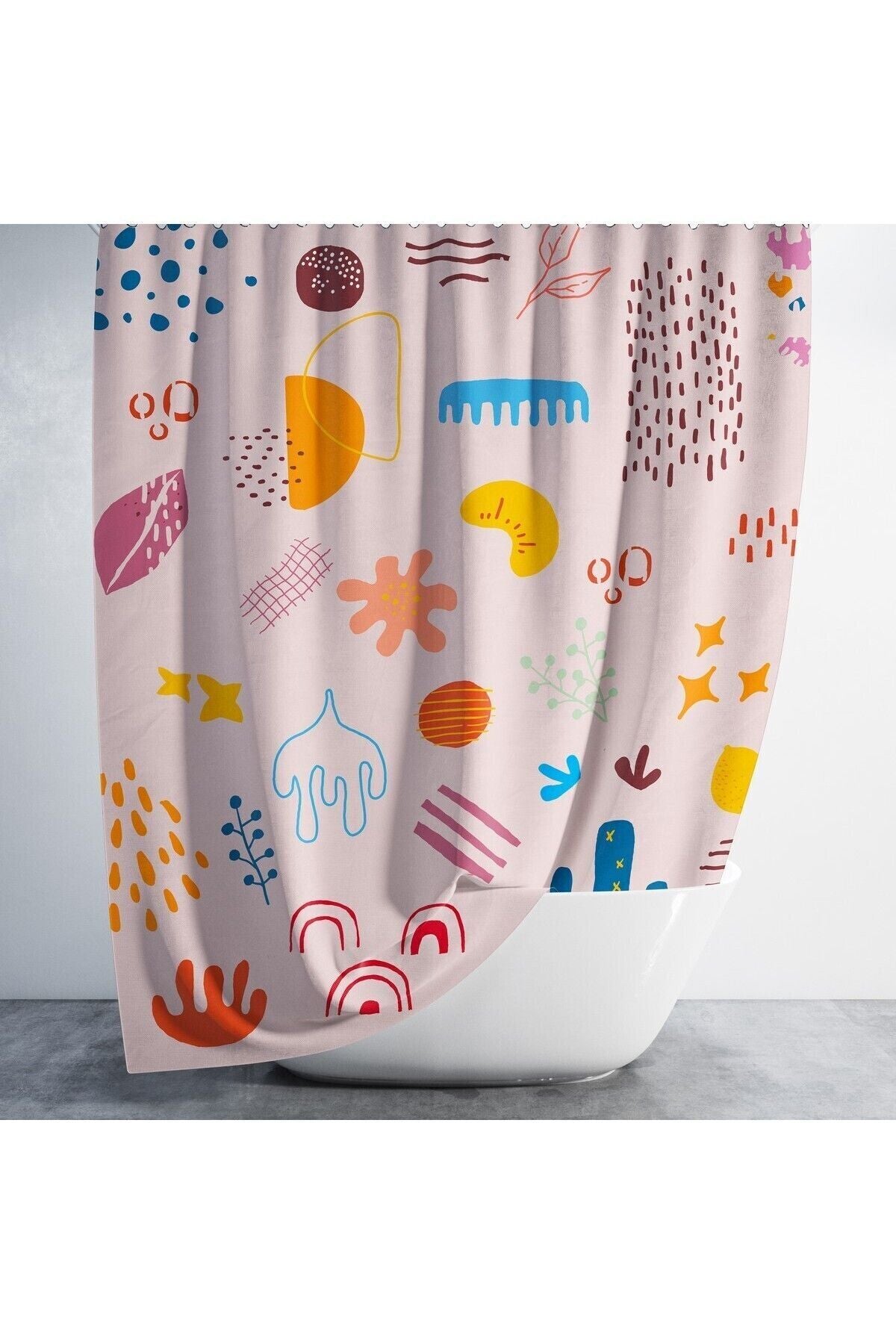 Tropikhome 180 x 200 Pembe Desenli Banyo Perdesi — Pembe