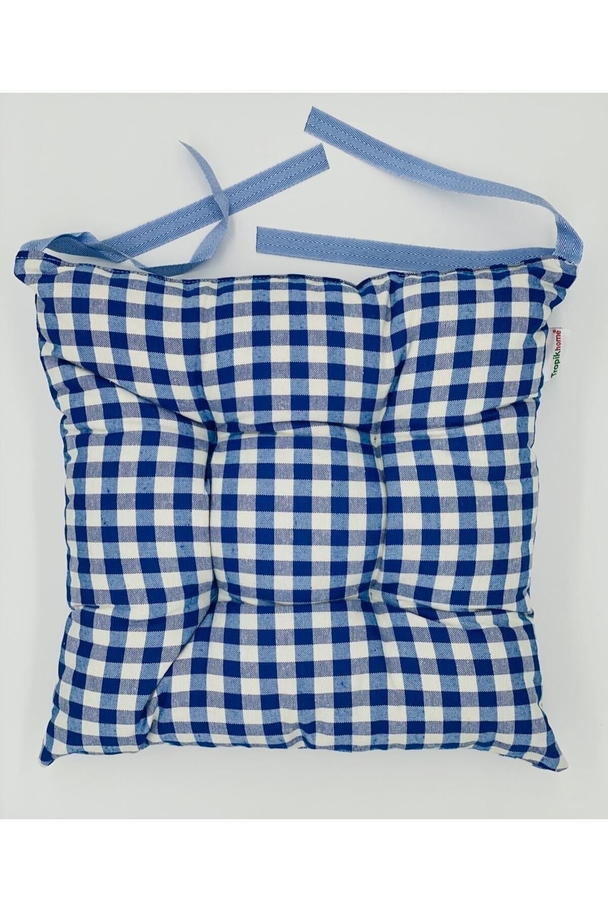 Tropikhome Ekoseli Gri 40 x 40 Pofuduk Silikon Dolgulu Sandalye Minderi — 40 x 40