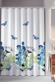 Tropikhome 180 x 200 Mavi Yaprak Desenli Banyo Perdesi — Mavi