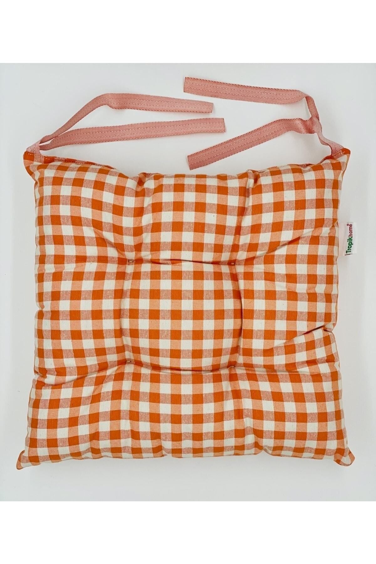 Tropikhome Ekoseli Gri 40 x 40 Pofuduk Silikon Dolgulu Sandalye Minderi — 40 x 40