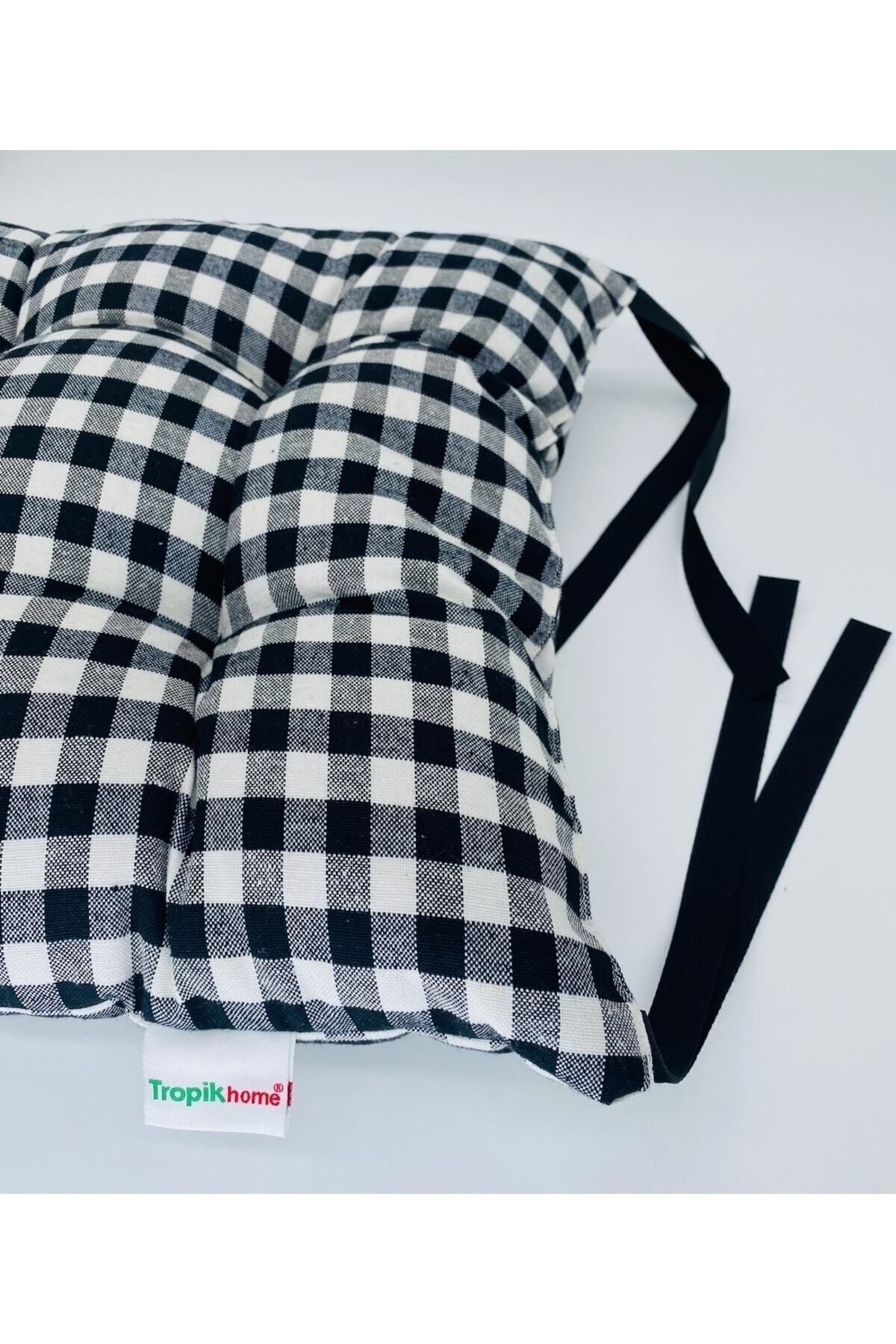 Tropikhome Ekoseli Gri 40 x 40 Pofuduk Silikon Dolgulu Sandalye Minderi — 40 x 40