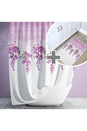 Çiçek Desenli Kaymaz Taban Dijital Baskılı 50x80cm Banyo Paspası ve 180x200cm Dijital Baskılı Banyo Perdesi Takımı — 180 x 200 + 50 x 80