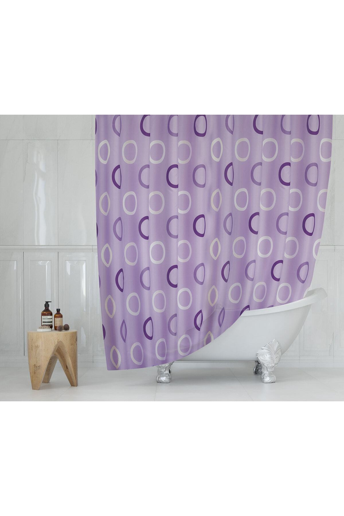 Tropikhome 180 x 200 Mor Halka Desenli Banyo Perdesi — Mor