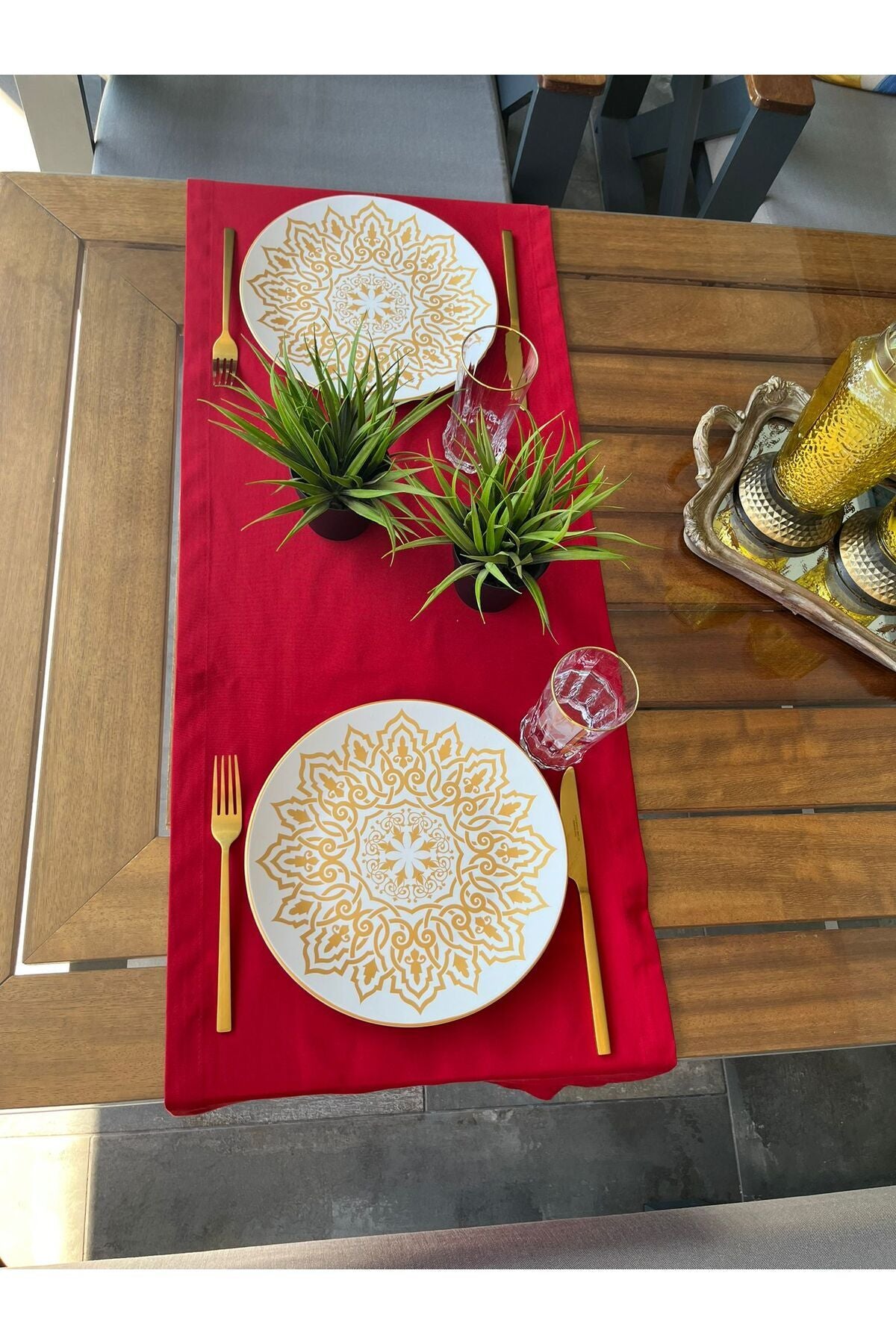 Tropikhome Pamuklu Su Geçirmez Kırmızı 40 x 140 Runner — Kırmızı