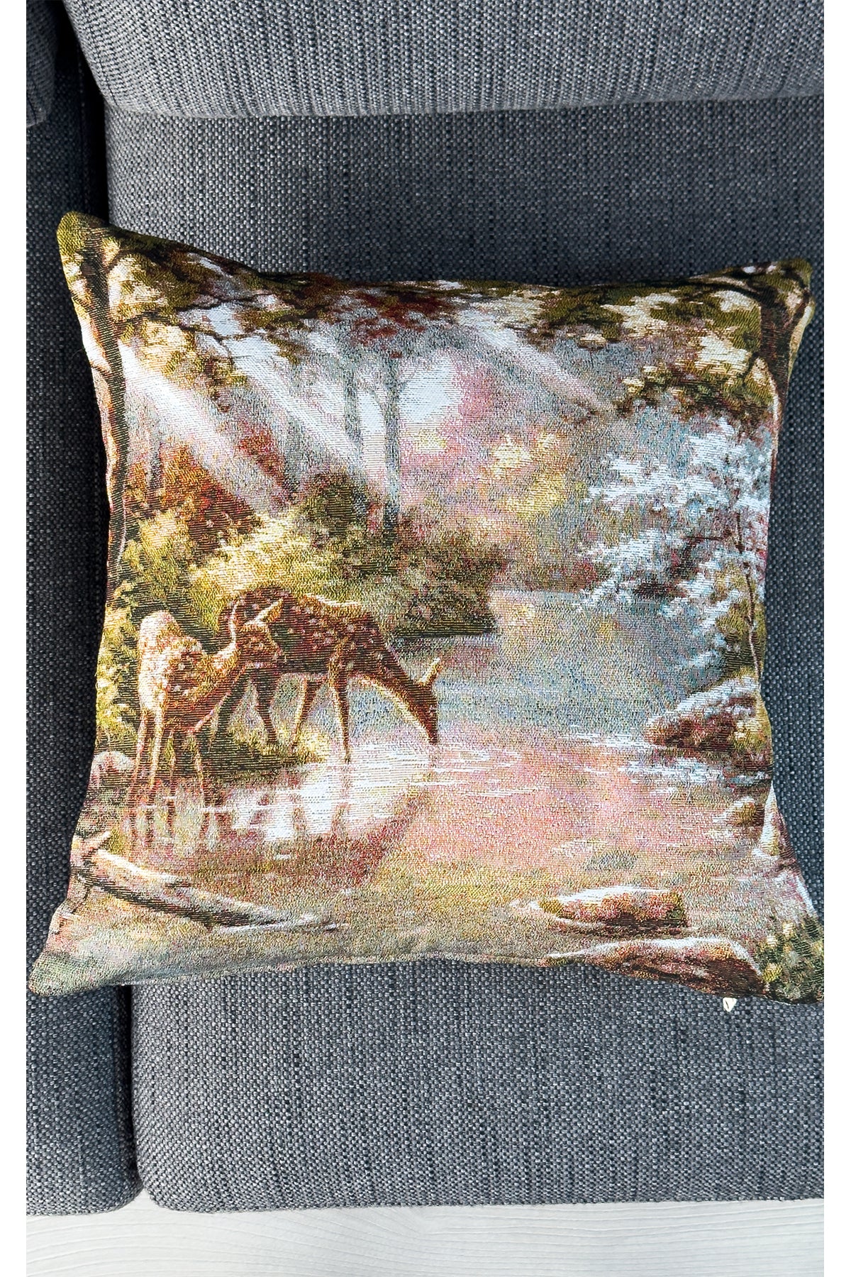 Tropikhome ST-9 Kırsal Ev Desenli 45 x 45 Cm Çift Taraflı Goblen Dokuma Kırlent Kılıfı — Çok Renkli
