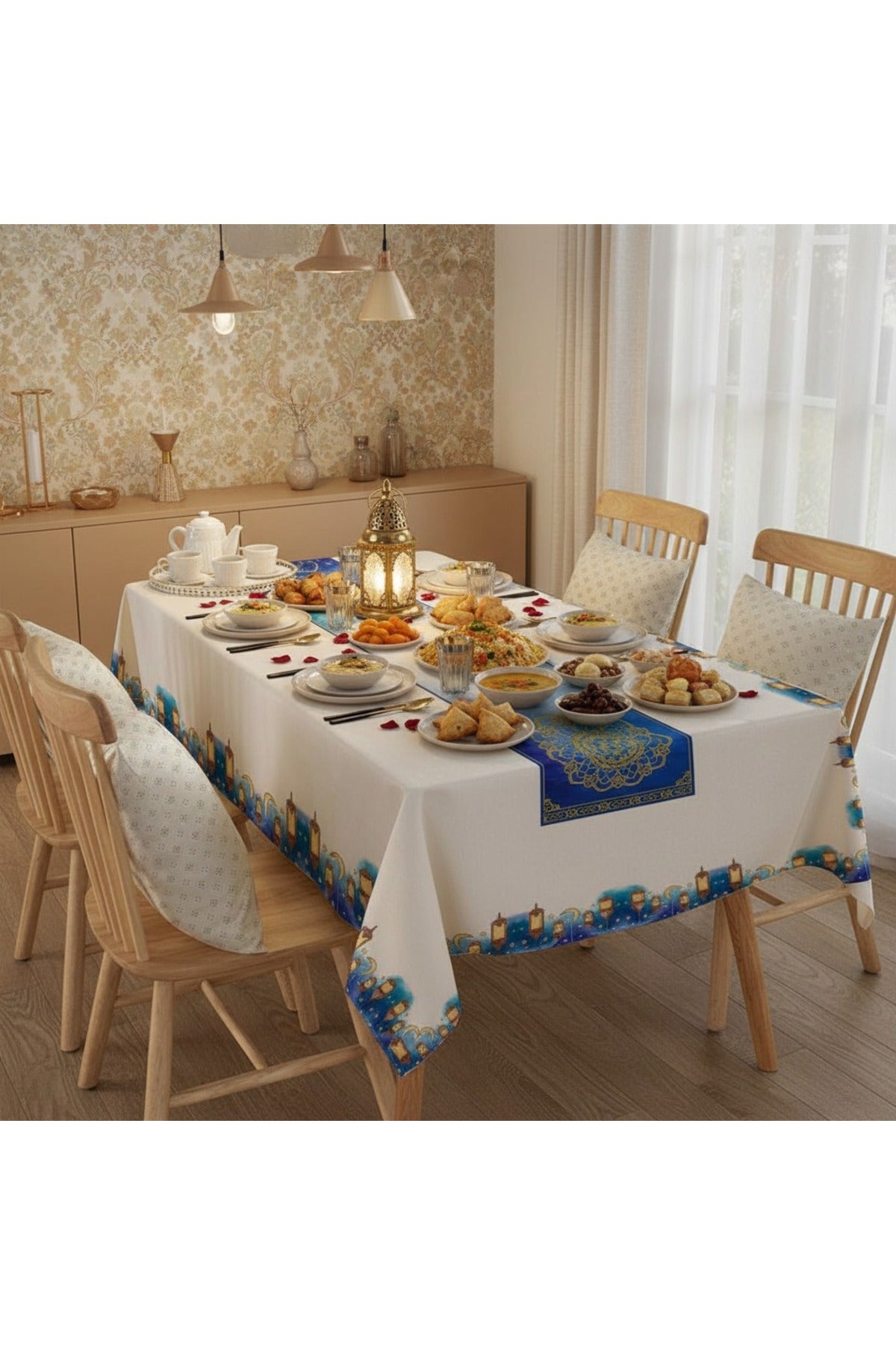 Tropikhome 150 x 220 Çok Renkli Ramazan Temalı Dijital Baskılı Dertsiz Leke Tutmaz Masa Örtüsü — Çok Renkli