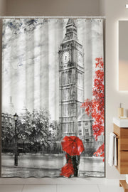 Tropikhome 180 x 200 Çok Renkli Big Ben Desenli Banyo Perdesi — Çok Renkli