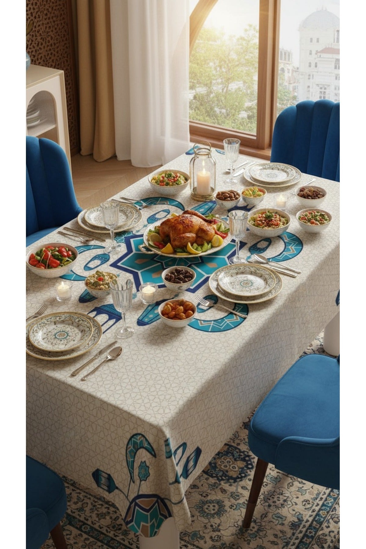 Tropikhome 150 x 220 Çok Renkli Ramazan Temalı Dijital Baskılı Dertsiz Leke Tutmaz Masa Örtüsü — Çok Renkli