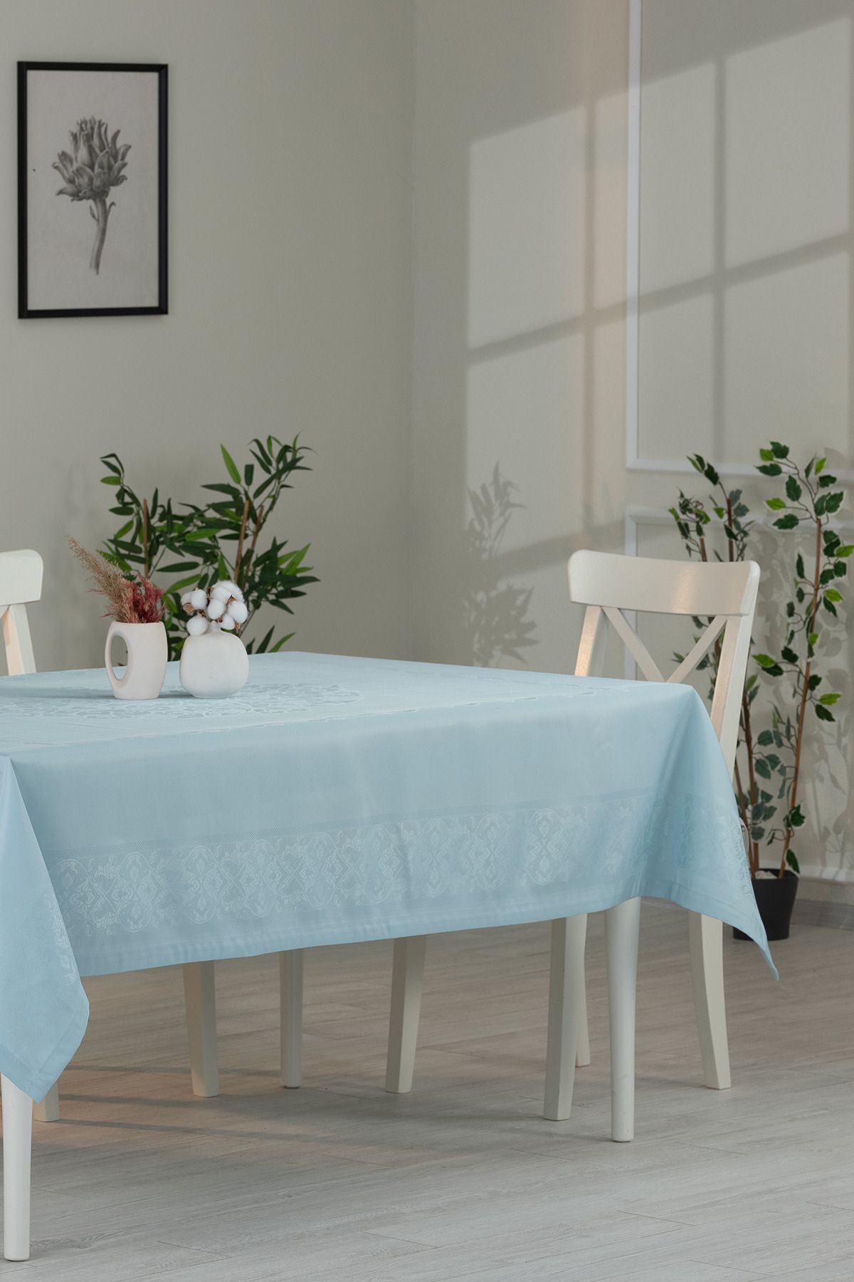 Tropikhome 150 x 220 Mint Sıvı İticilik Özellikli Jumbo Jakar Pano Masa Örtüsü — Mint