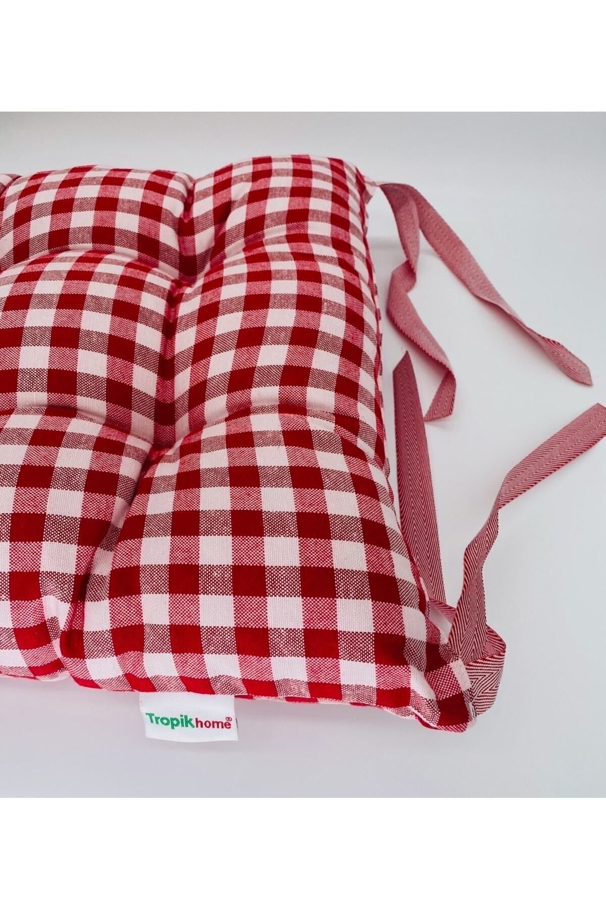 Tropikhome Ekoseli Gri 40 x 40 Pofuduk Silikon Dolgulu Sandalye Minderi — 40 x 40