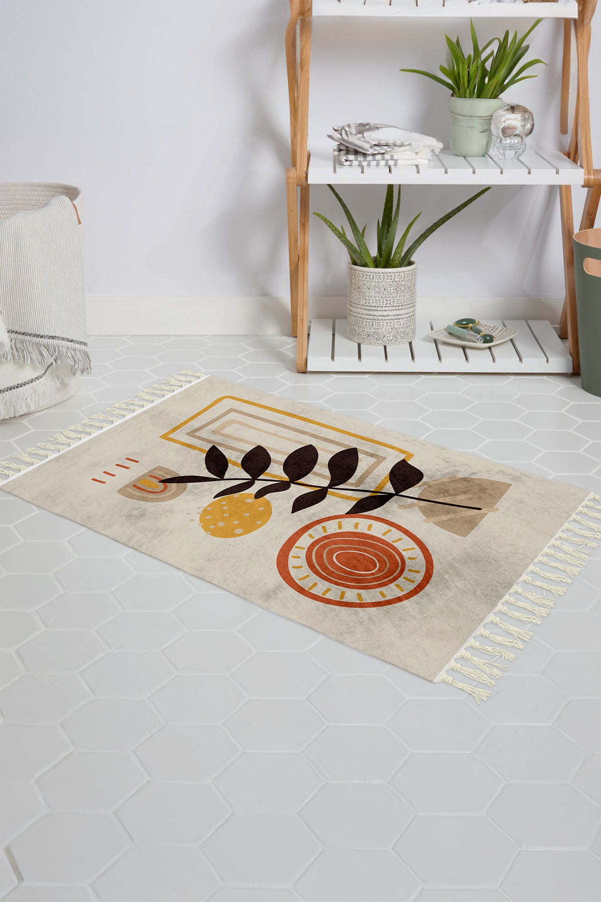 Tropikhome Kaymaz Tabanlı Dijital Baskılı 50x80cm Püsküllü Banyo Paspası — Ruscus