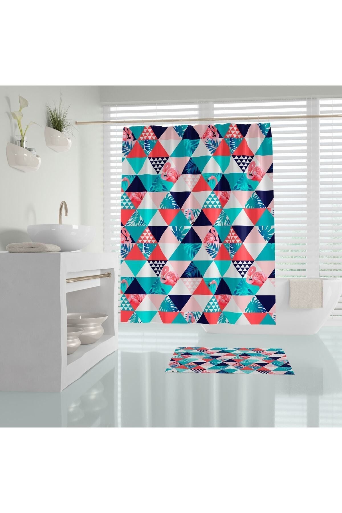 Tropikhome 180 x 200 Çok Renkli Desenli Banyo Perdesi — Çok Renkli