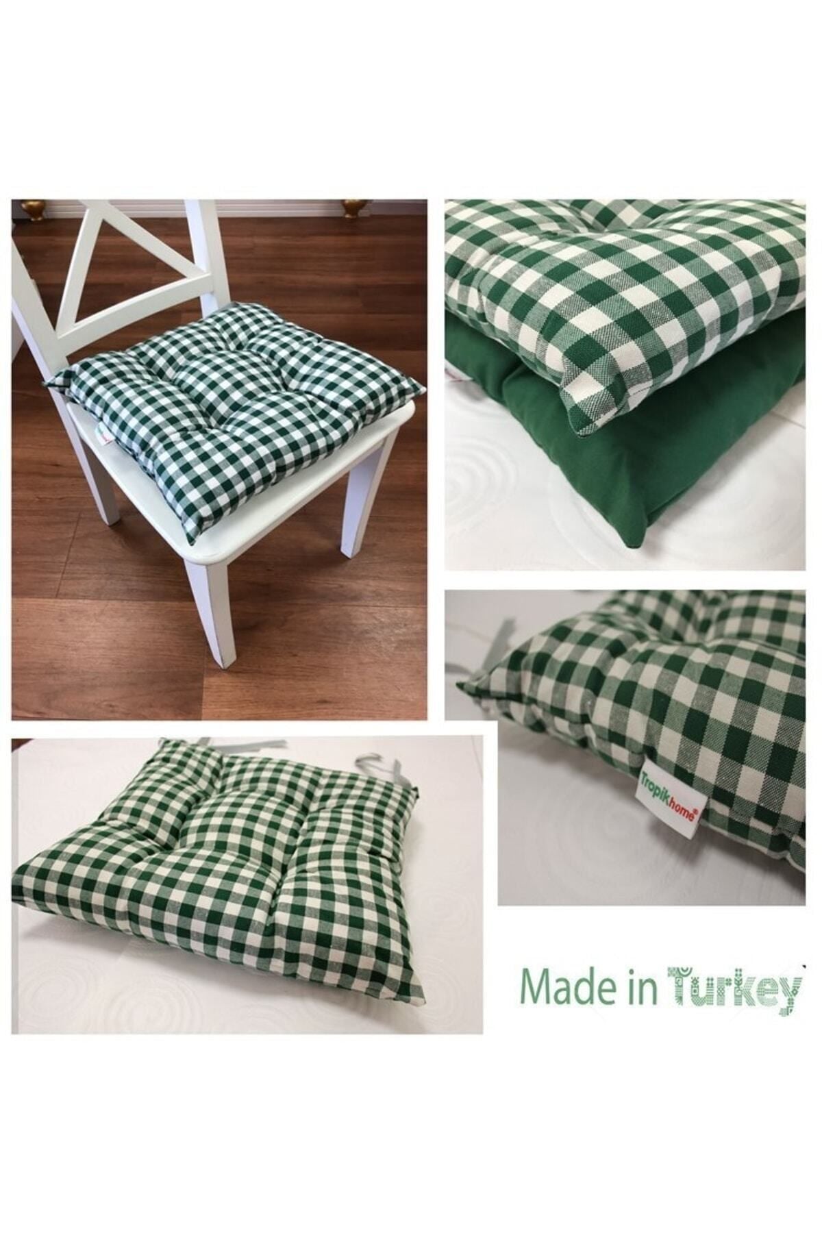 Tropikhome Ekoseli Gri 40 x 40 Pofuduk Silikon Dolgulu Sandalye Minderi — 40 x 40