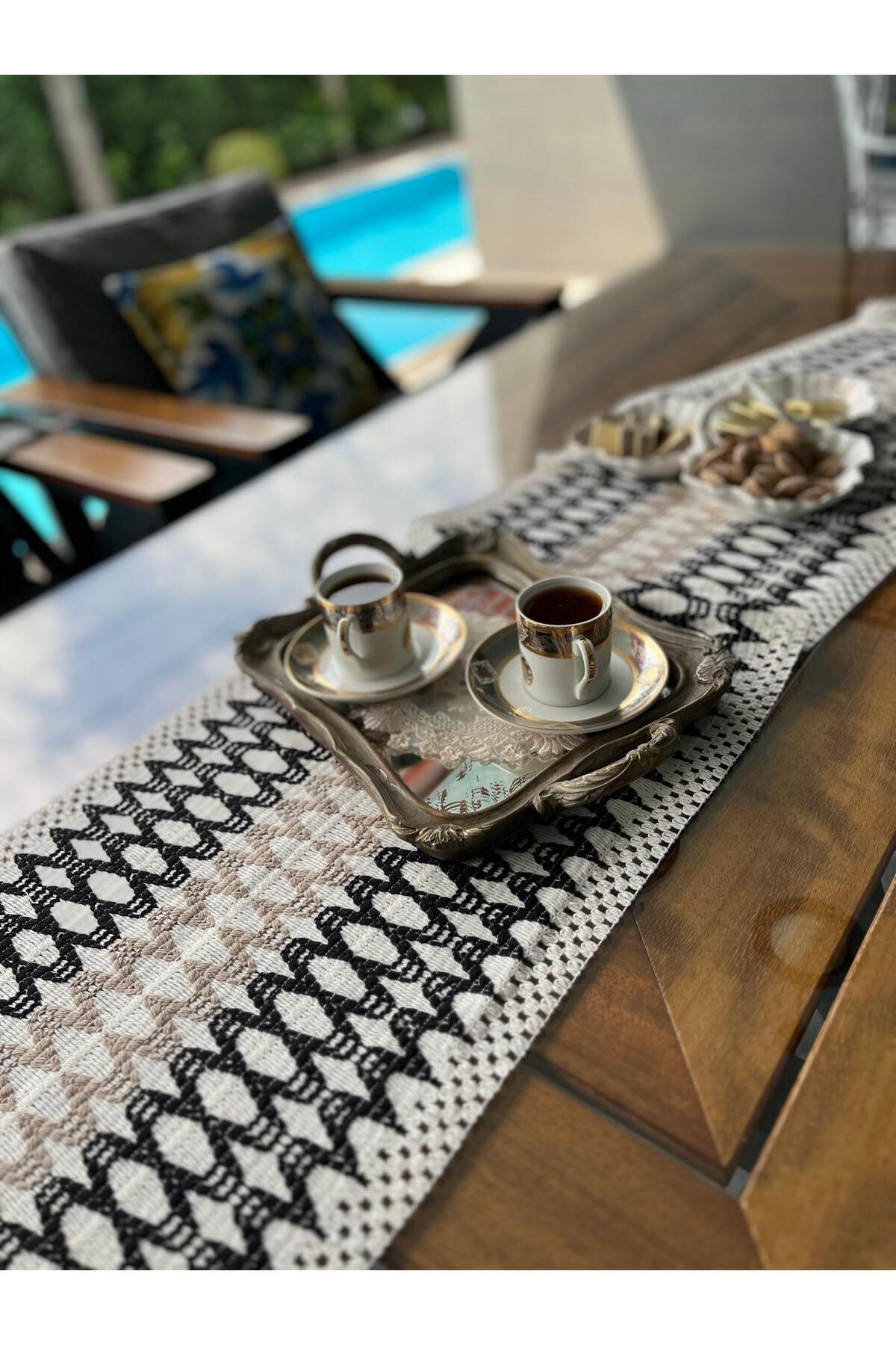 Tropikhome Örme Zigzag Desenli Siyah - Kahve 35 x 145 cm Runner — Siyah - Kahve