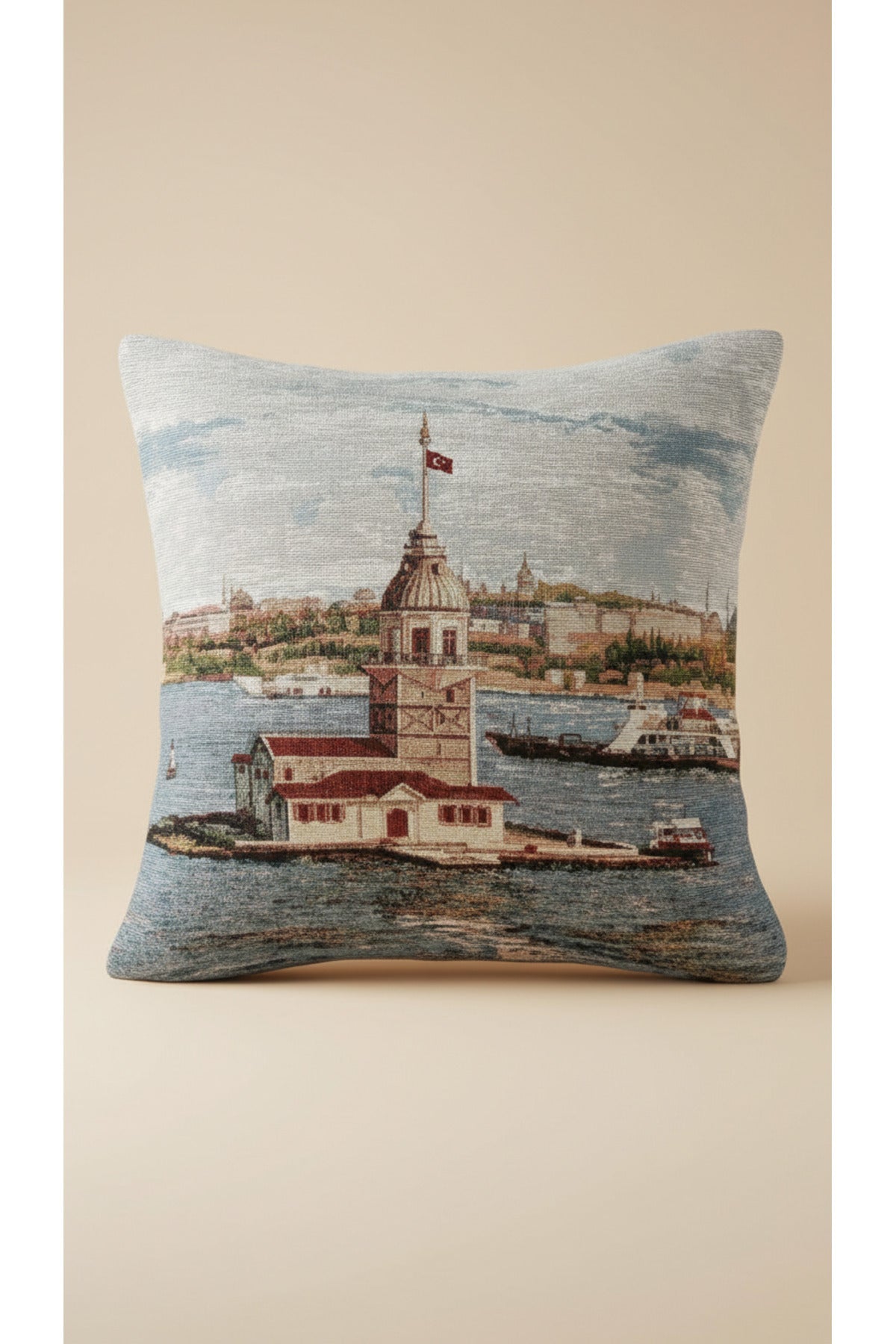 Tropikhome ST-9 Kırsal Ev Desenli 45 x 45 Cm Çift Taraflı Goblen Dokuma Kırlent Kılıfı — Çok Renkli